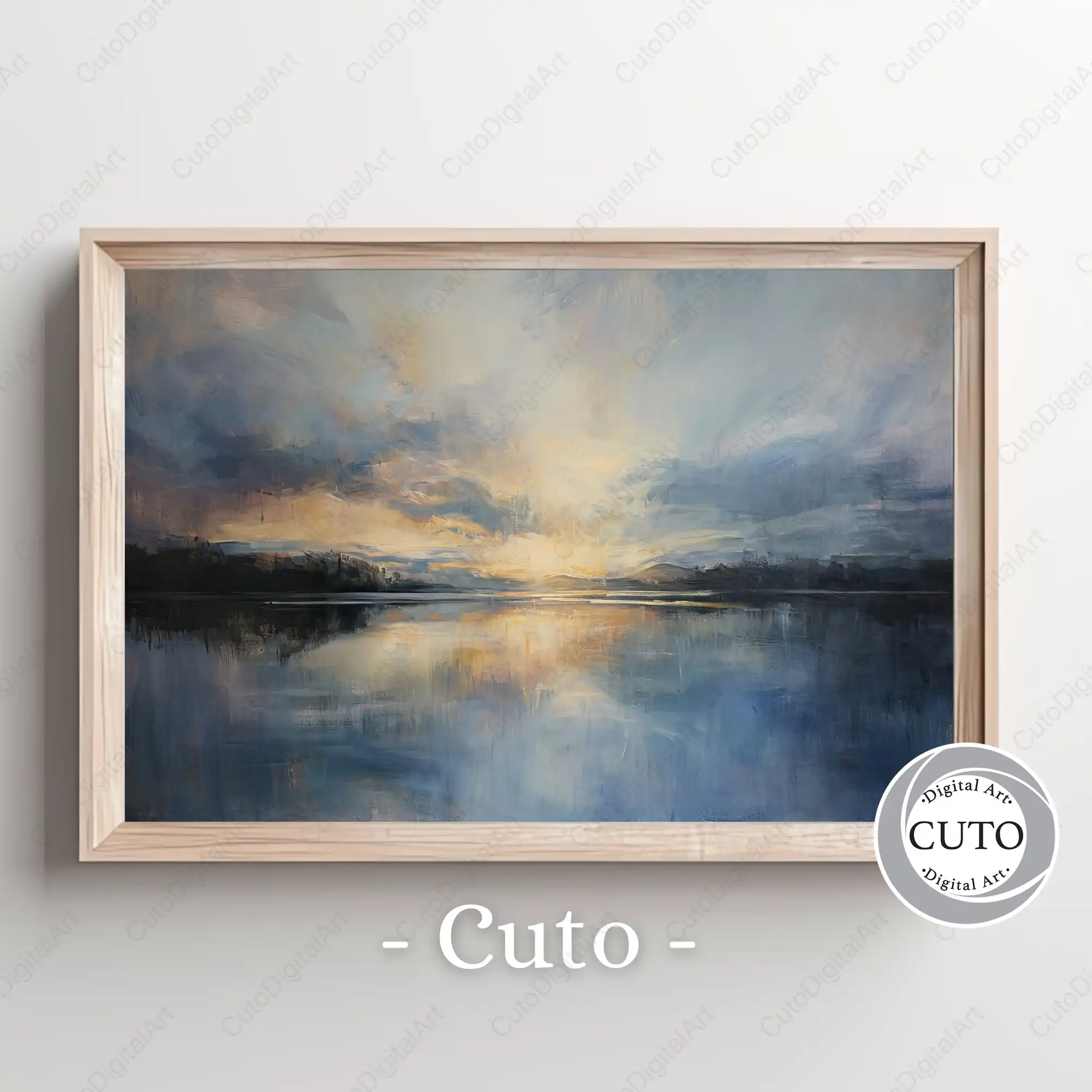 Serene Lake Landscape Wall Art with Golden Sunset Reflections - Peaceful Nature Print JPG Digital Download