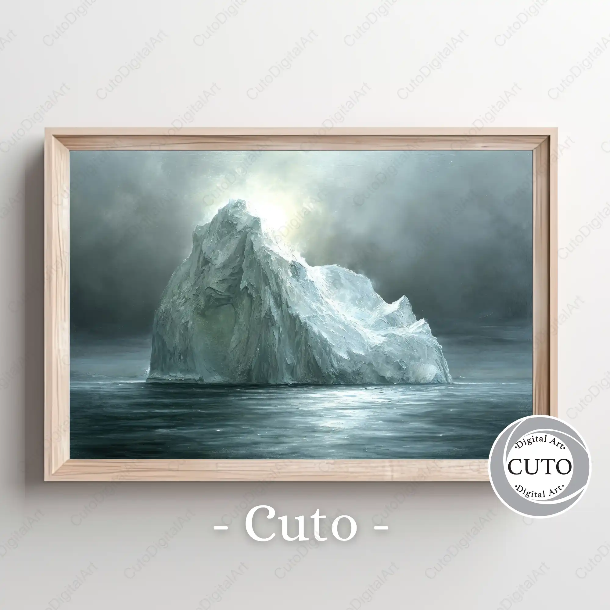 Dramatic Iceberg Seascape Wall Art Print with Stormy Sky and Arctic Ocean Scene - JPG Digital Download