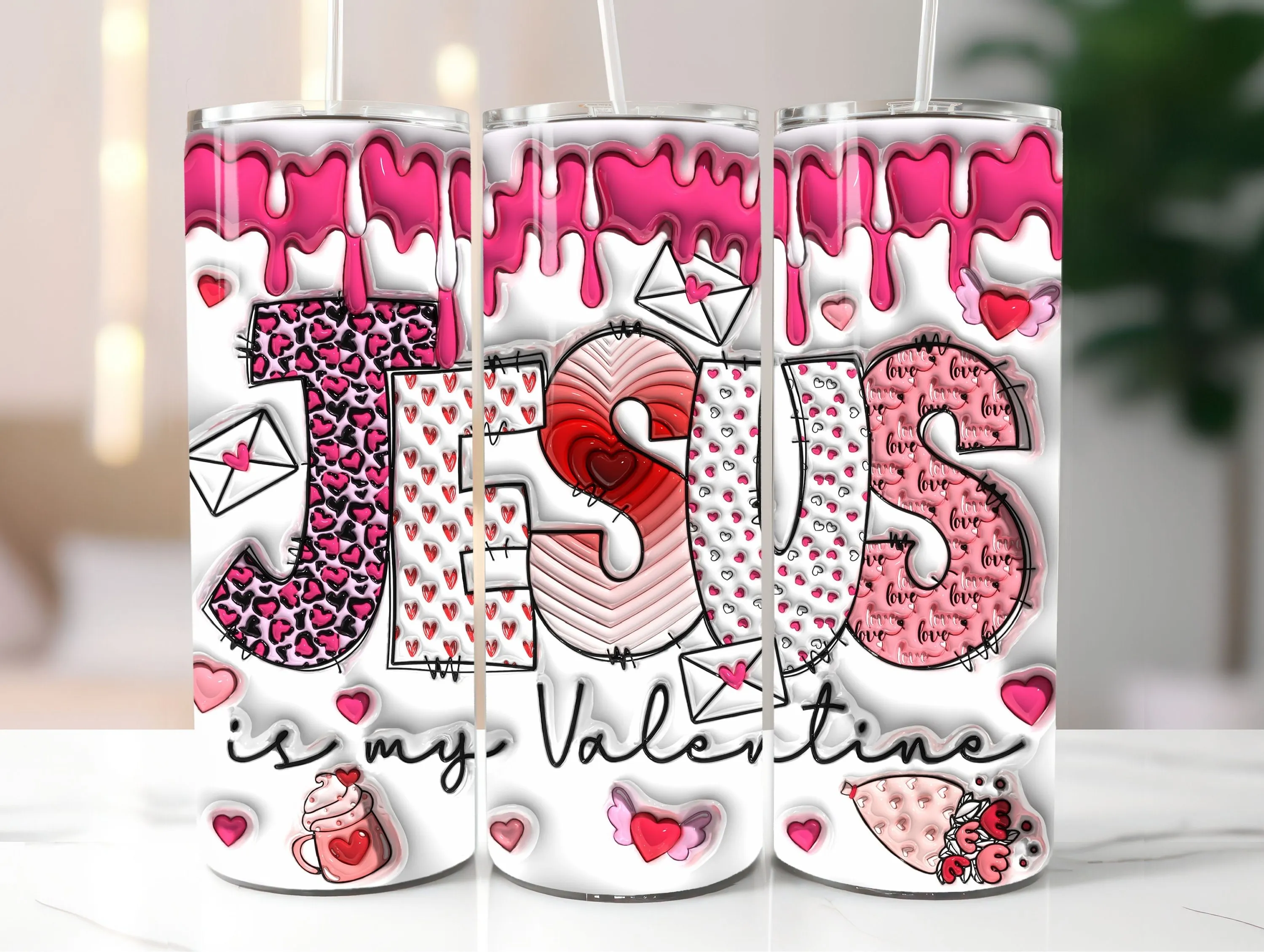 3D Seamless Jesus is my Valentine Inflated Tumbler Wrap PNG, Puffy Christian Valentine 20oz Tumbler Sublimation Design, Digital Download