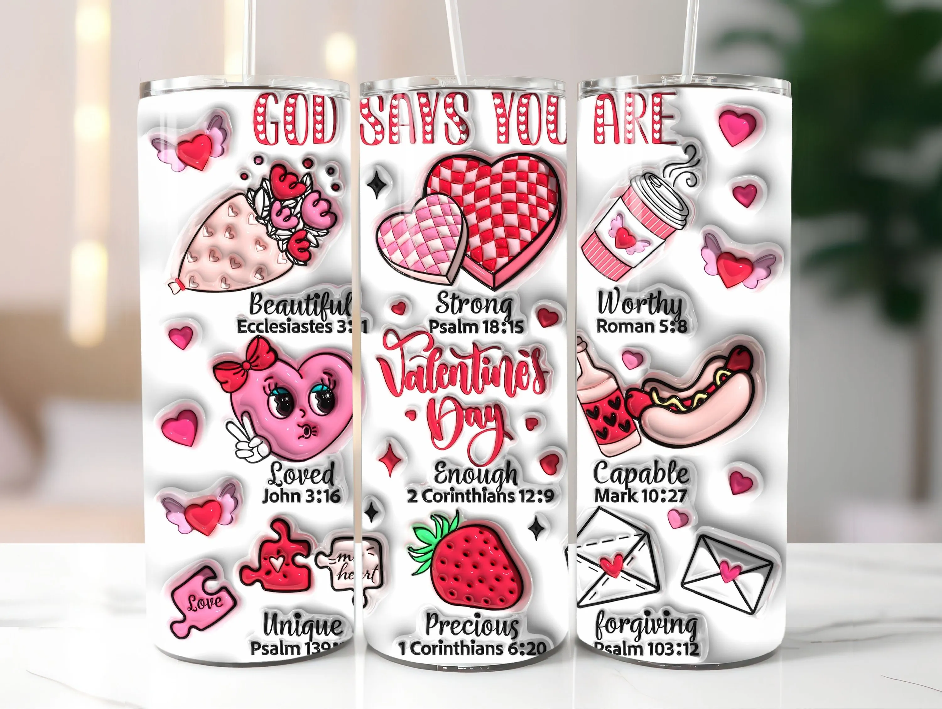 3D God Says You Are Valentine Inflated Tumbler Wrap PNG - 3D Puffy Christian Valentine Digital Design - Saint's Day 20oz Tumbler Sublimation
