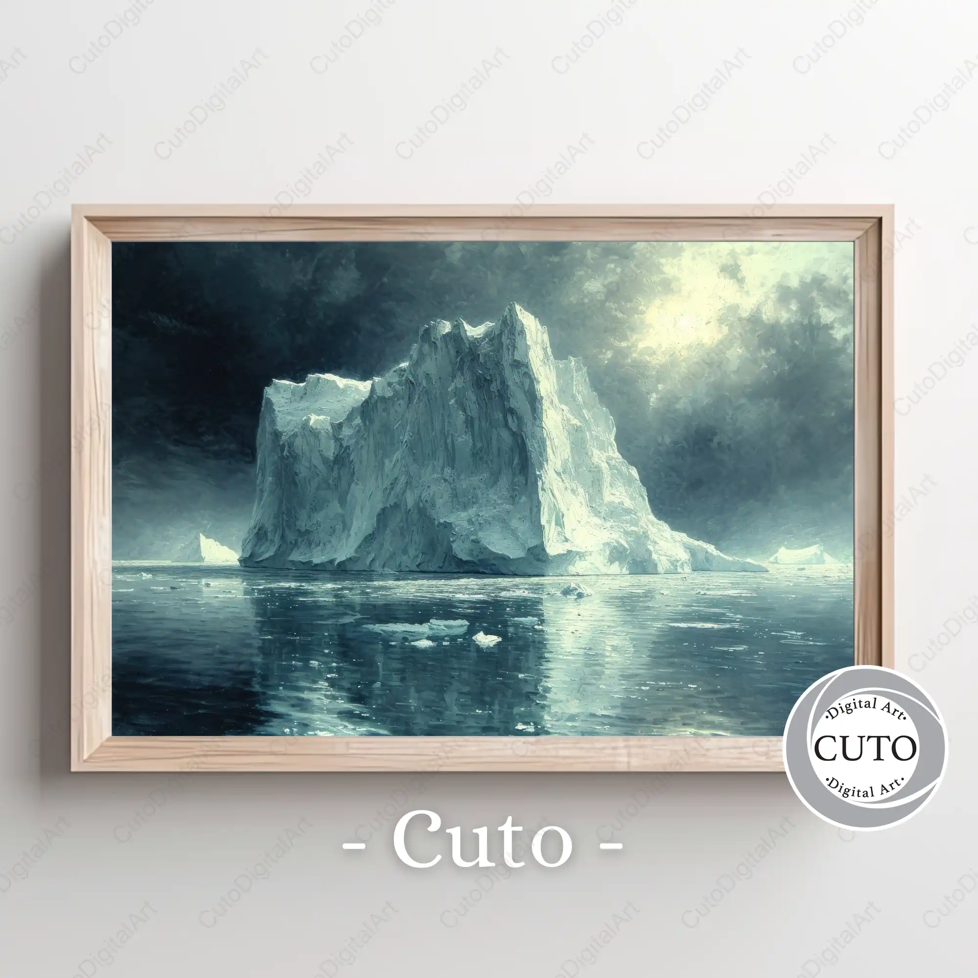 Dramatic Arctic Iceberg Seascape Wall Art Print with Stormy Sky & Ocean Waters - JPG Digital Download