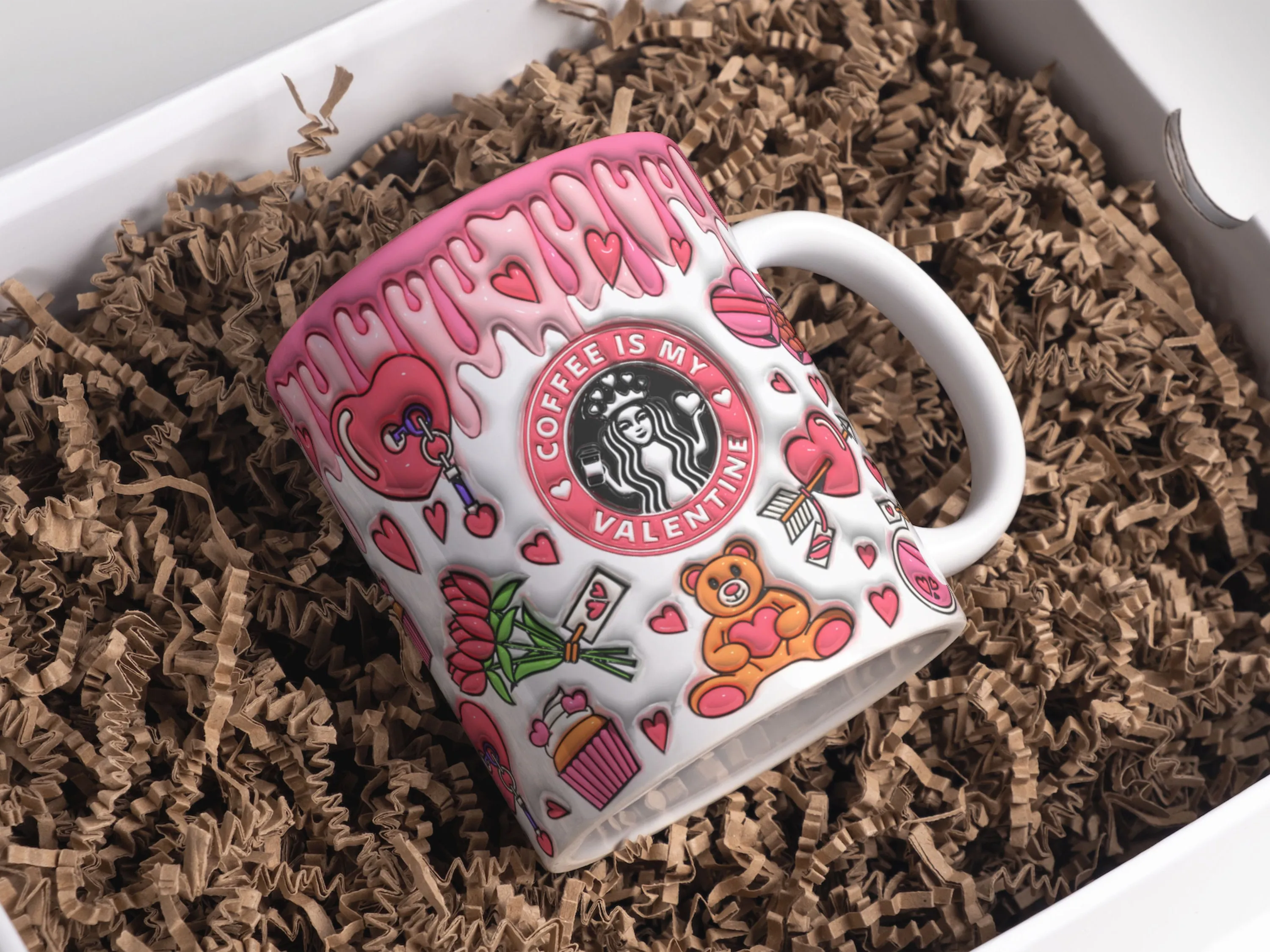 3D Coffee is my Valentine Inflated Mug Wrap Sublimation Design 11oz & 15oz, Puffy Saints Day Mug PNG, Valentines Day Mug Sublimation Designs