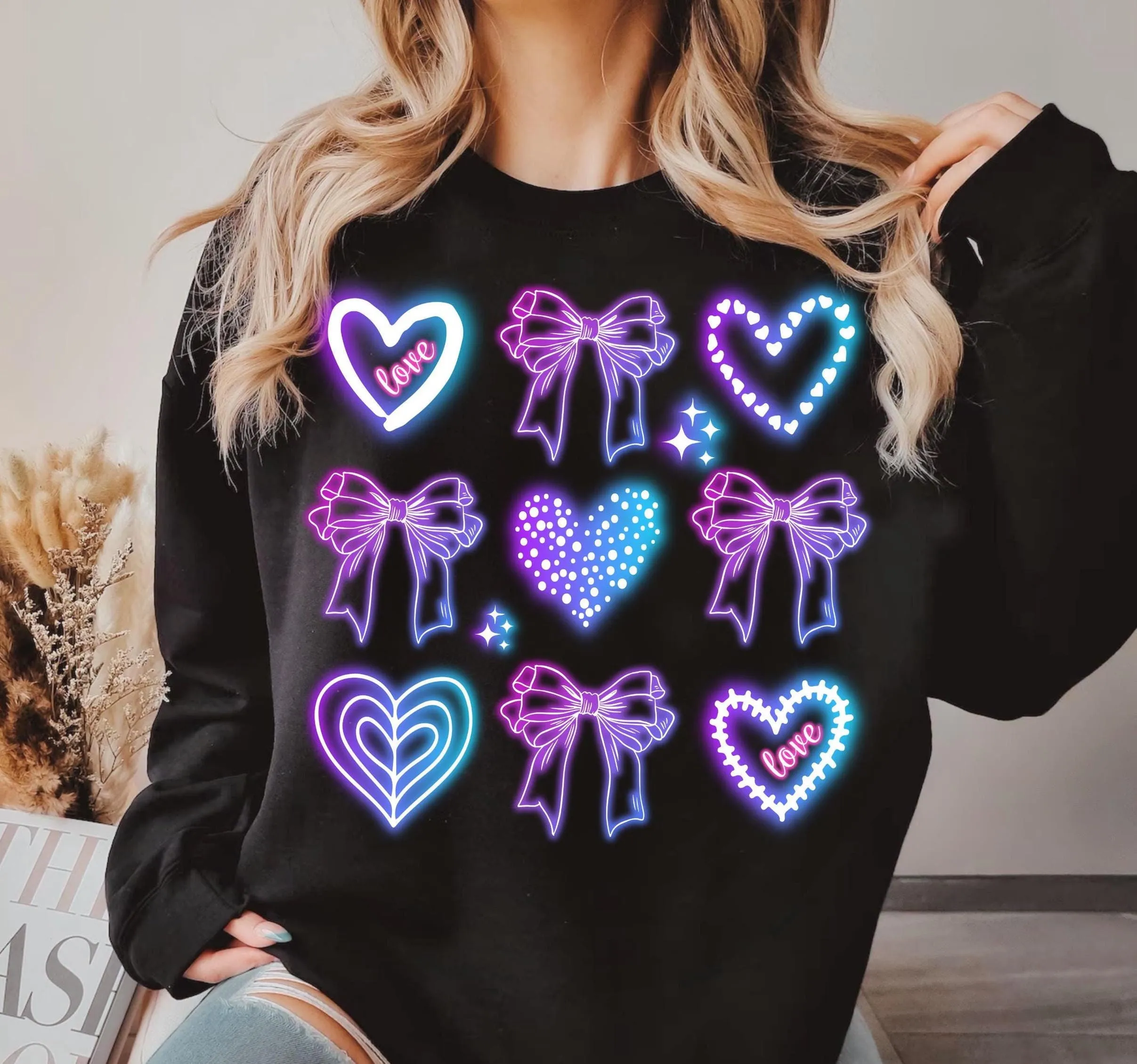 Neon Coquette Heart PNG Digital Download, Happy Valentine's Day Sublimation Sweatshirt Design, Love T-Shirt PNG, Valentines Day Trendy PNG