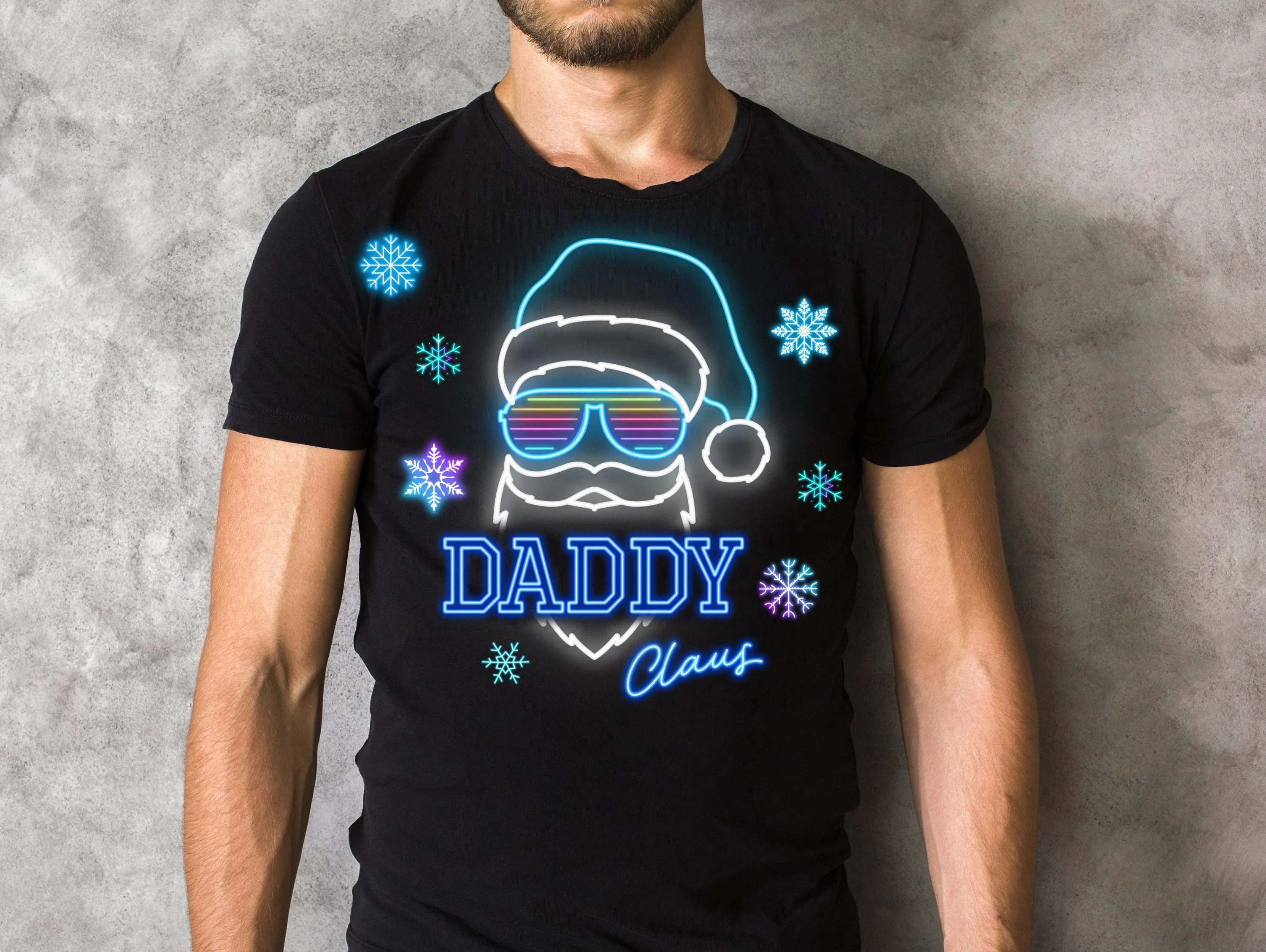 Neon Daddy Claus PNG Digital Download, Christmas Sublimation Sweatshirt Design for a man, Santa Daddy T-Shirt PNG for him, Celebration Image