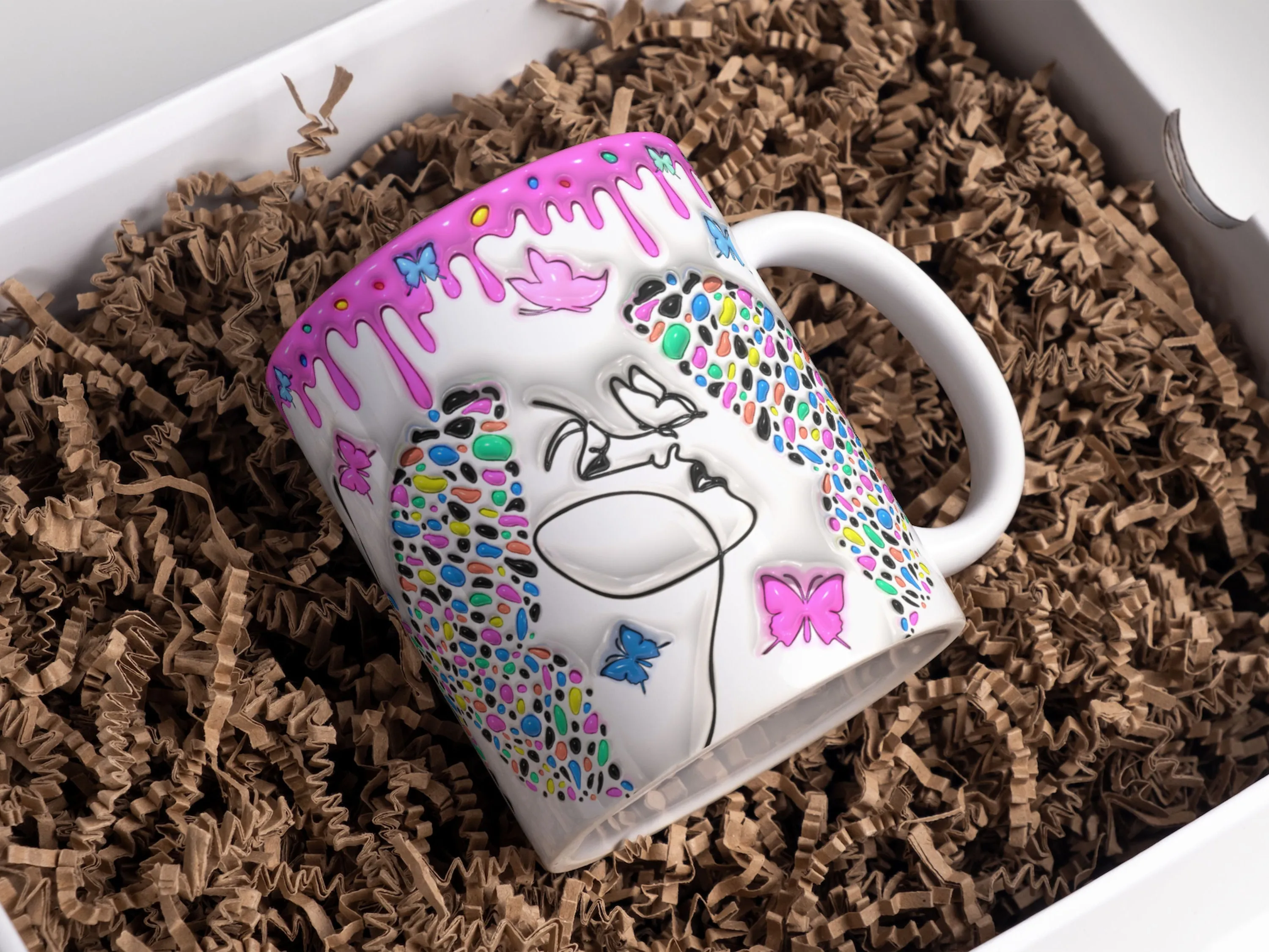 3D Butterfly Inflated Mug Wrap Sublimation Design 11oz & 15oz, 3D Butterfly Mug PNG, Mug Sublimation Designs, Mug Template For Sublimation