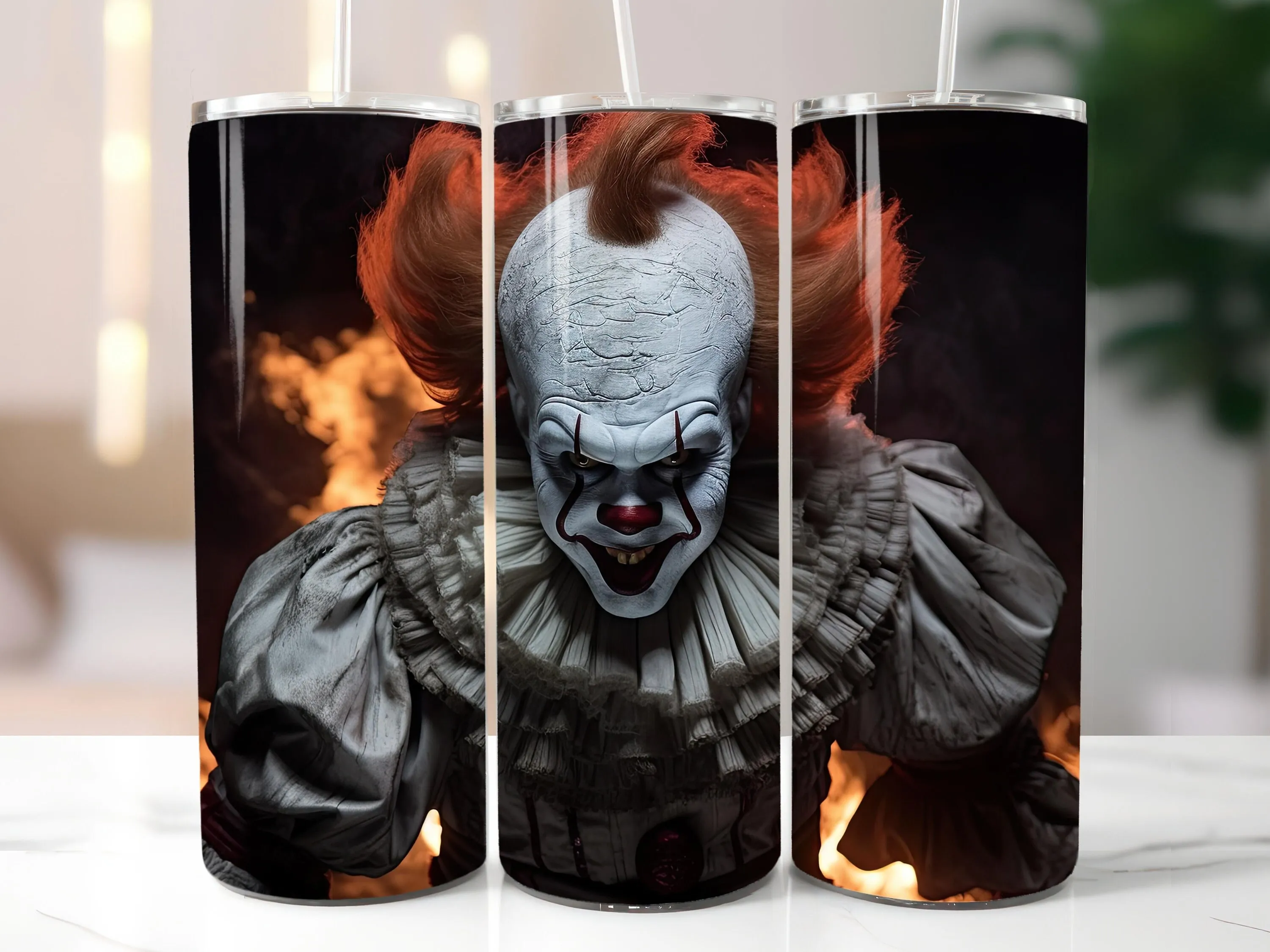 3D Halloween Fire Clown Tumbler - 3D Tumbler Wrap & Design for 20oz Tumbler, 30oz Tumbler, Tumbler Sublimation, Seamless Skinny Tumbler Wrap