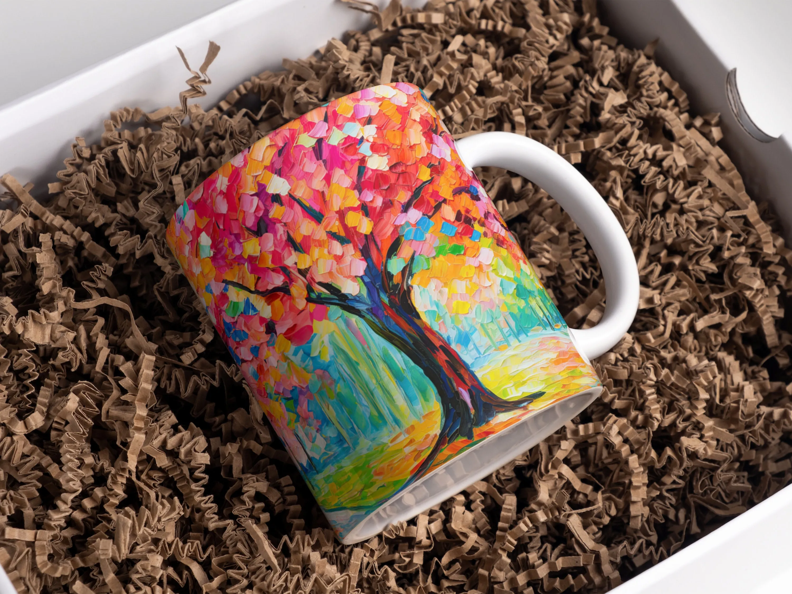 3D Fall Tree Oil Paint Mug Wrap Sublimation, 11oz and 15oz 3D Mug Wrap Designs, Mug Sublimation Designs, 3D Mug Template PNG Design