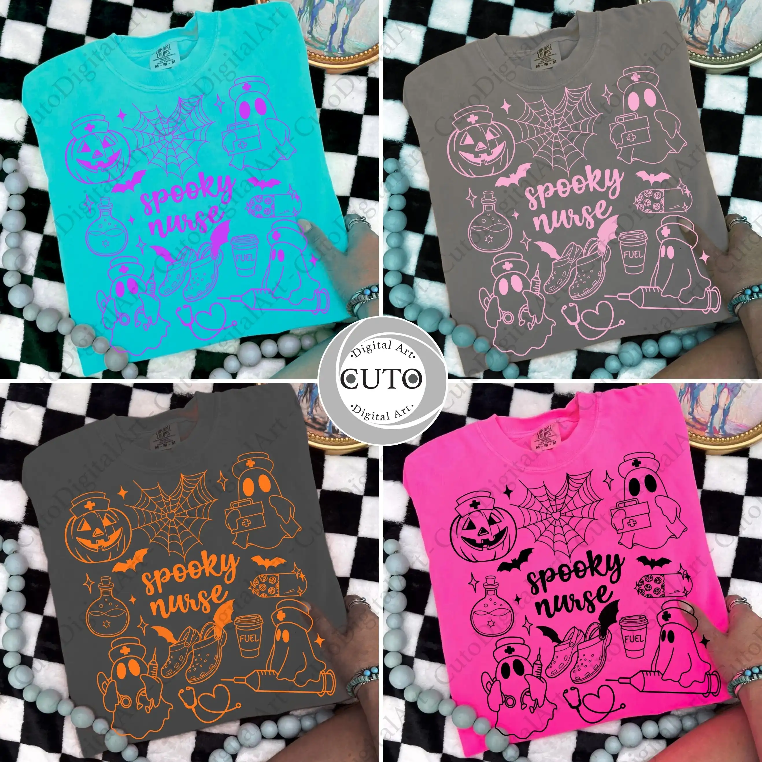Spooky Nurse Halloween T-Shirt Design Bundle - Funny 4 Color PNG Files for Shirts & Sweatshirts Digital Download