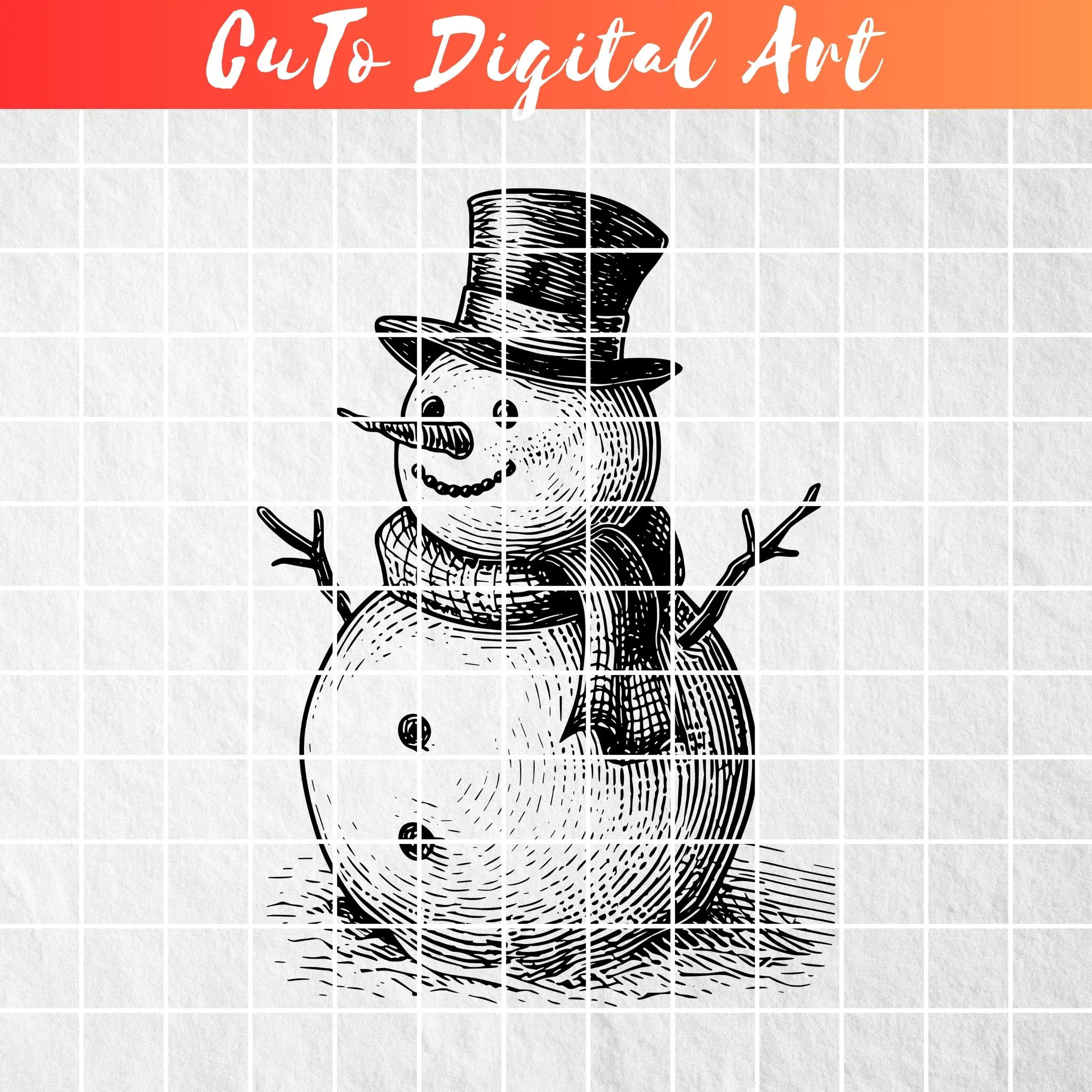 Vintage Snowman Design with Classic Engraving Style - Winter Christmas PNG SVG Instant Digital Download