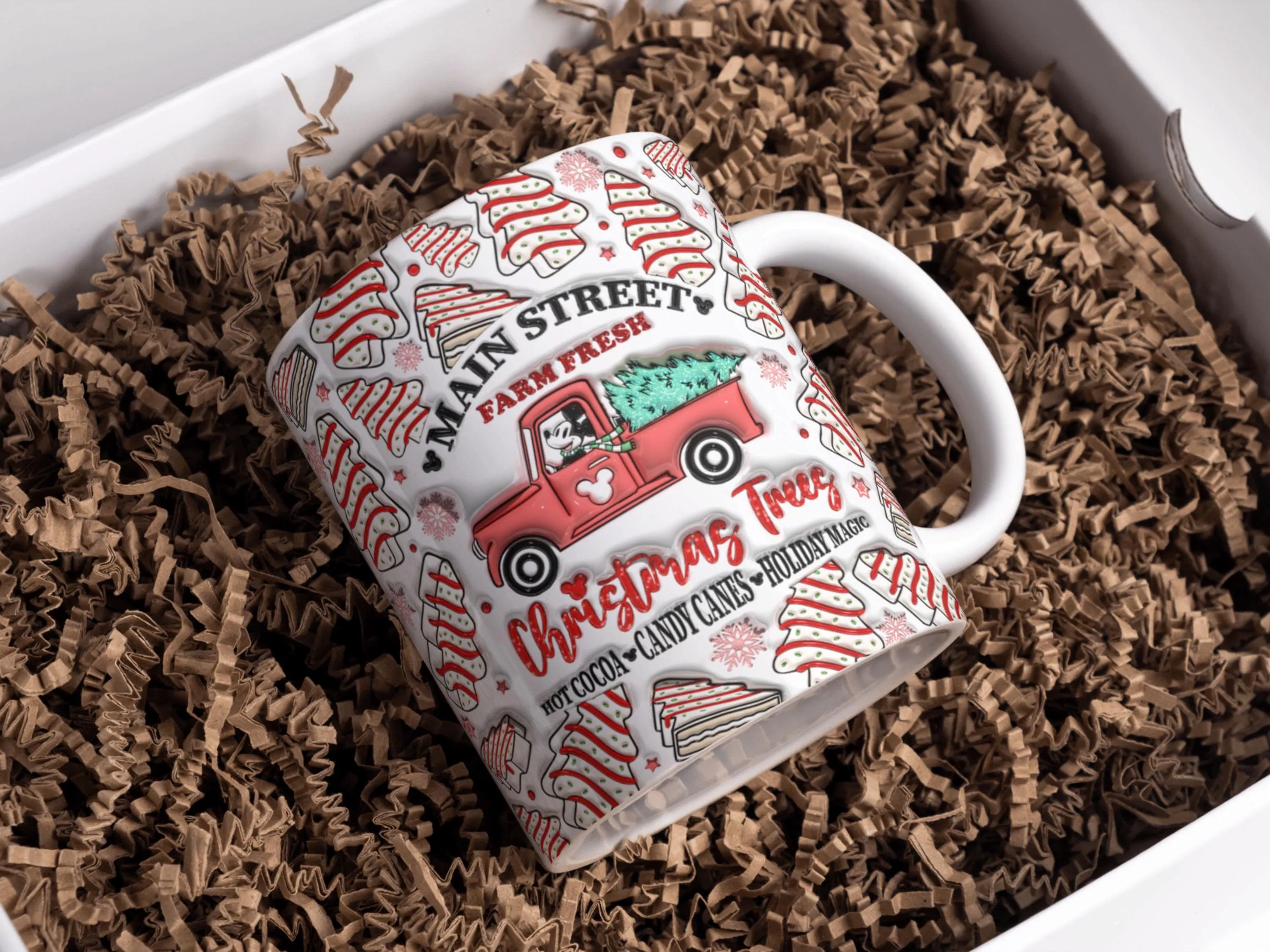 3D Farm Fresh Christmas Trees Inflated Mug Wrap Sublimation Design 11oz & 15oz, Puffy Xmas Tree Cakes Mug Wrap PNG, Instant Digital Download