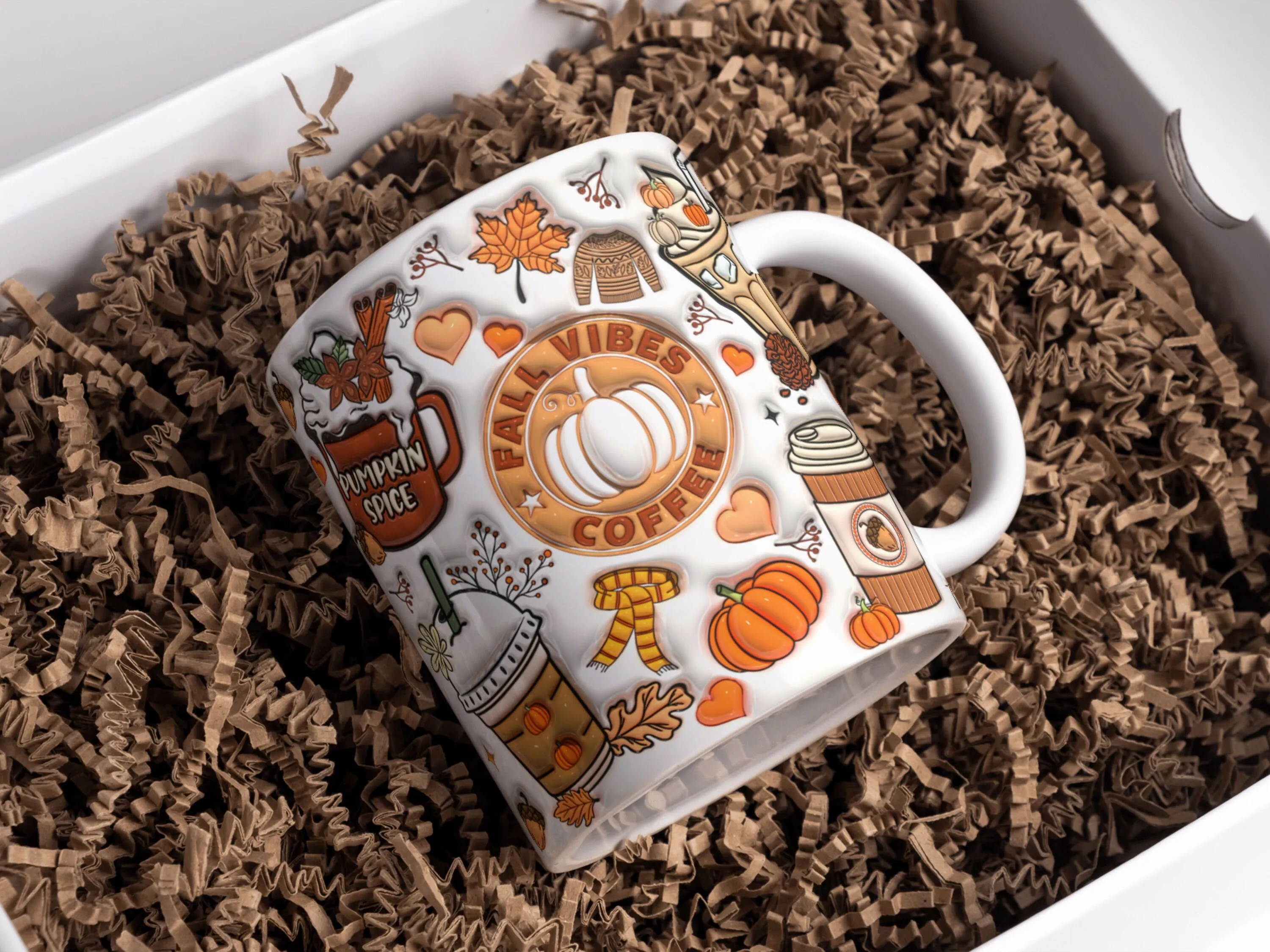 3D Inflated Fall Vibes Coffee Mug Wrap, Sublimation Design 11oz & 15oz, Puff Autumn Mug PNG, Mug Template For Sublimation, Coffee Lover Gift