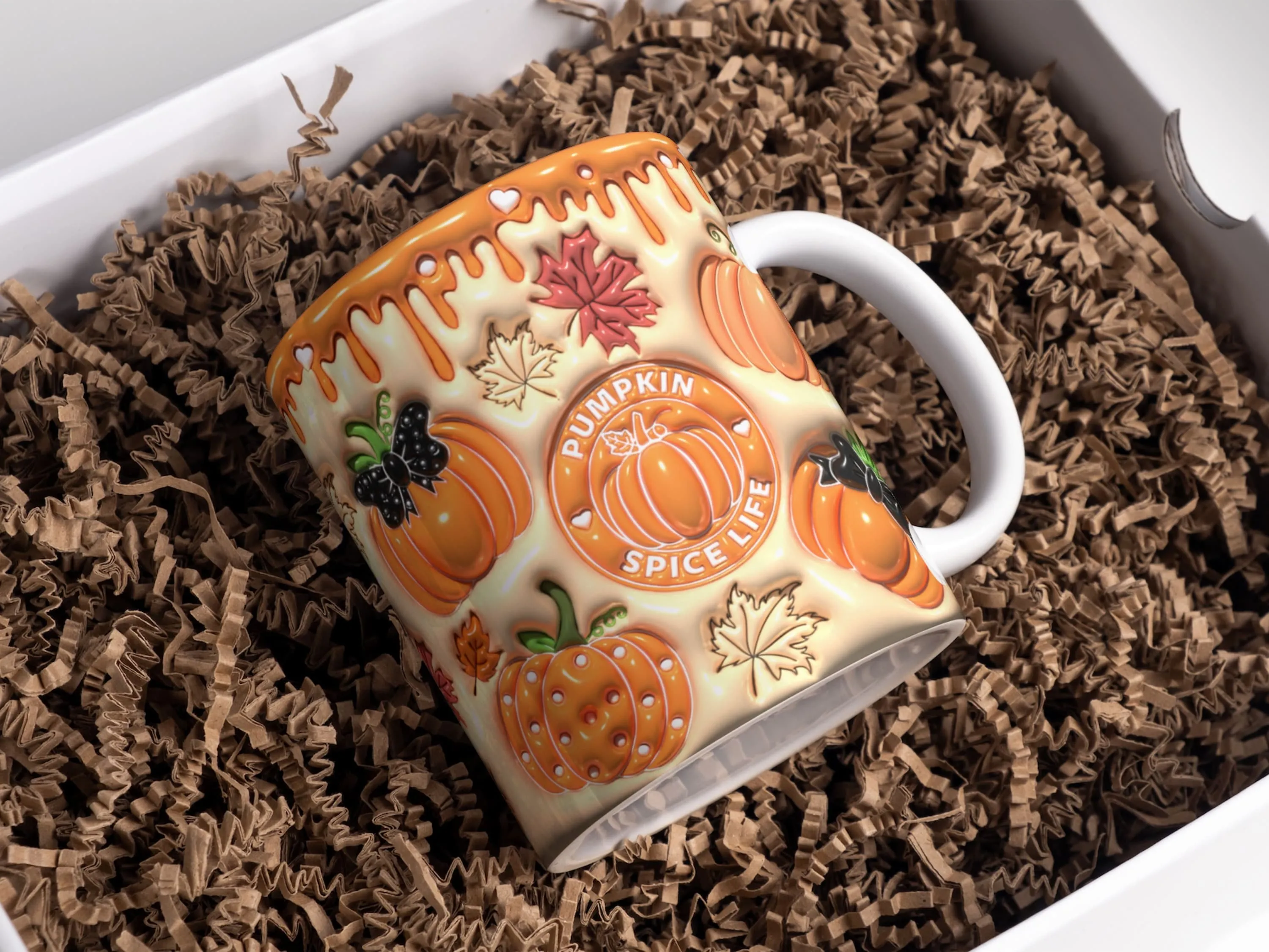3D Pumpkin Inflated Mug Wrap Sublimation Design 11oz & 15oz, Puff Spice Life Mug PNG, Mug Sublimation Designs, Mug Template For Sublimation