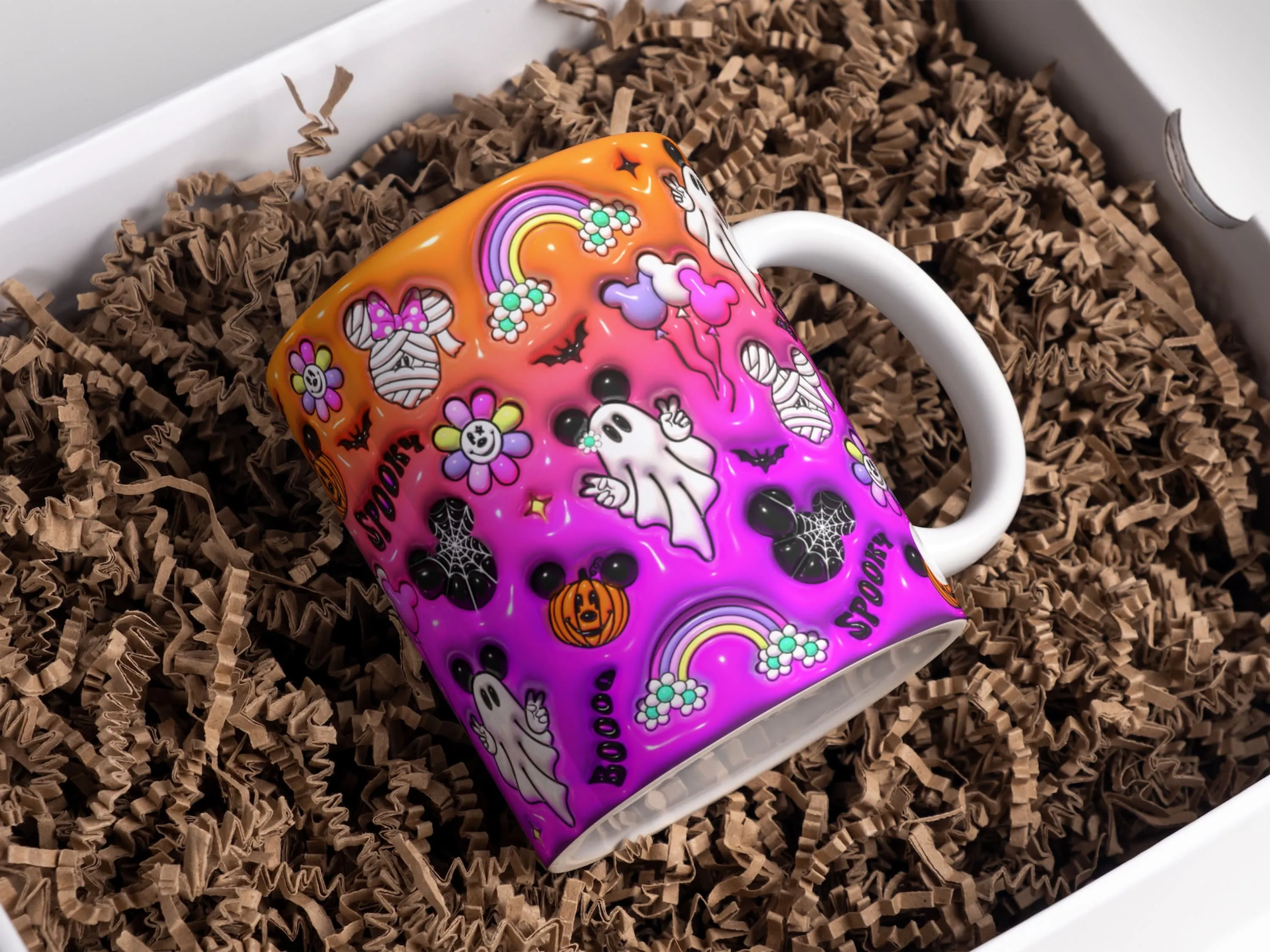 3D Halloween Cartoon Ghost Inflated Mug Wrap Sublimation Design 11oz & 15oz, Puff Spooky Season Mug PNG Sublimation Design, Digital Download