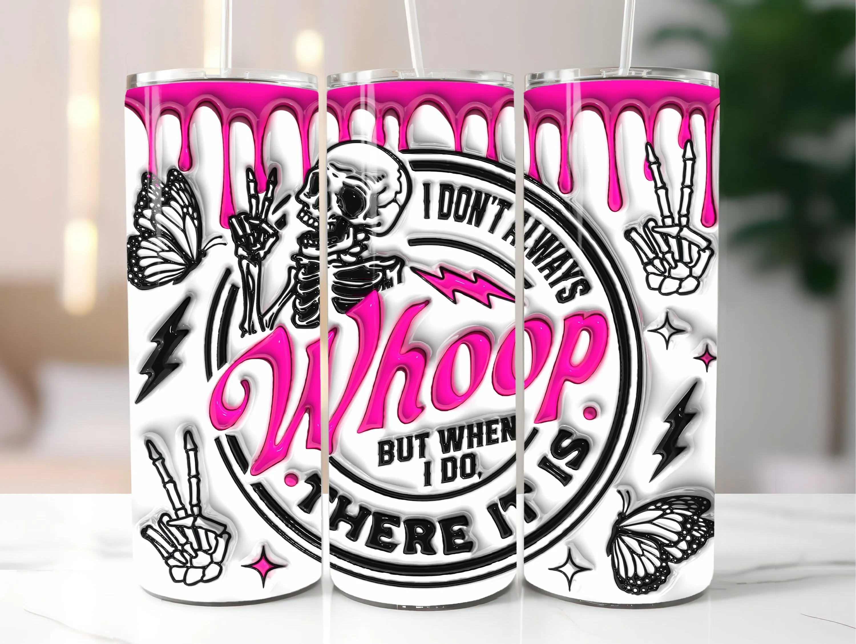 3D I Don't always Whoop But When I Do Inflated Tumbler Wrap, 3D Puffy Peace Funny Skeleton 20oz Skinny Tumbler Sublimation, Digital Download