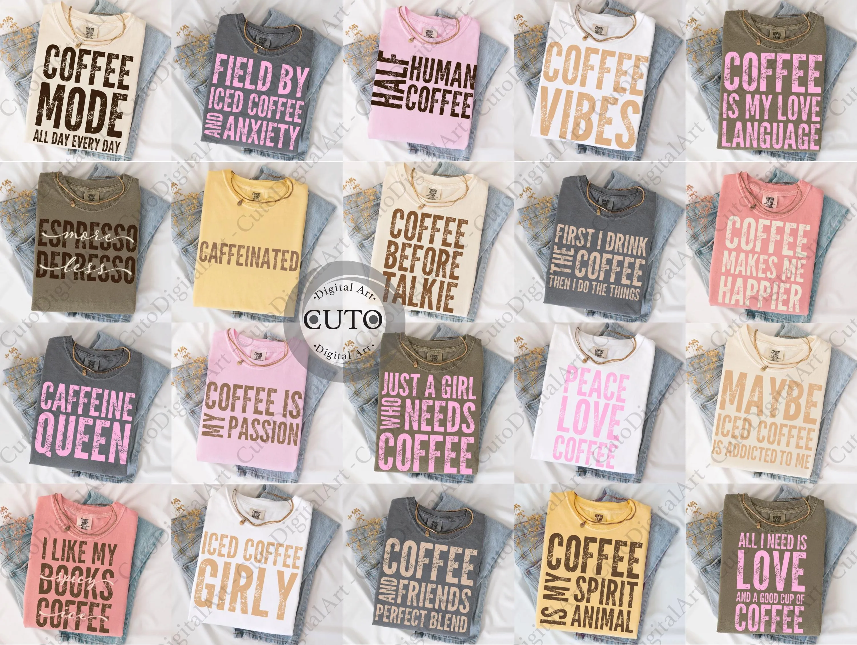 Trendy 20 Coffee Designs Bundle PNG & SVG, Coffee Vibes T-shirt PNG, Coffee Mode Sublimation Files, Coffee Lovers Bundle Digital Download