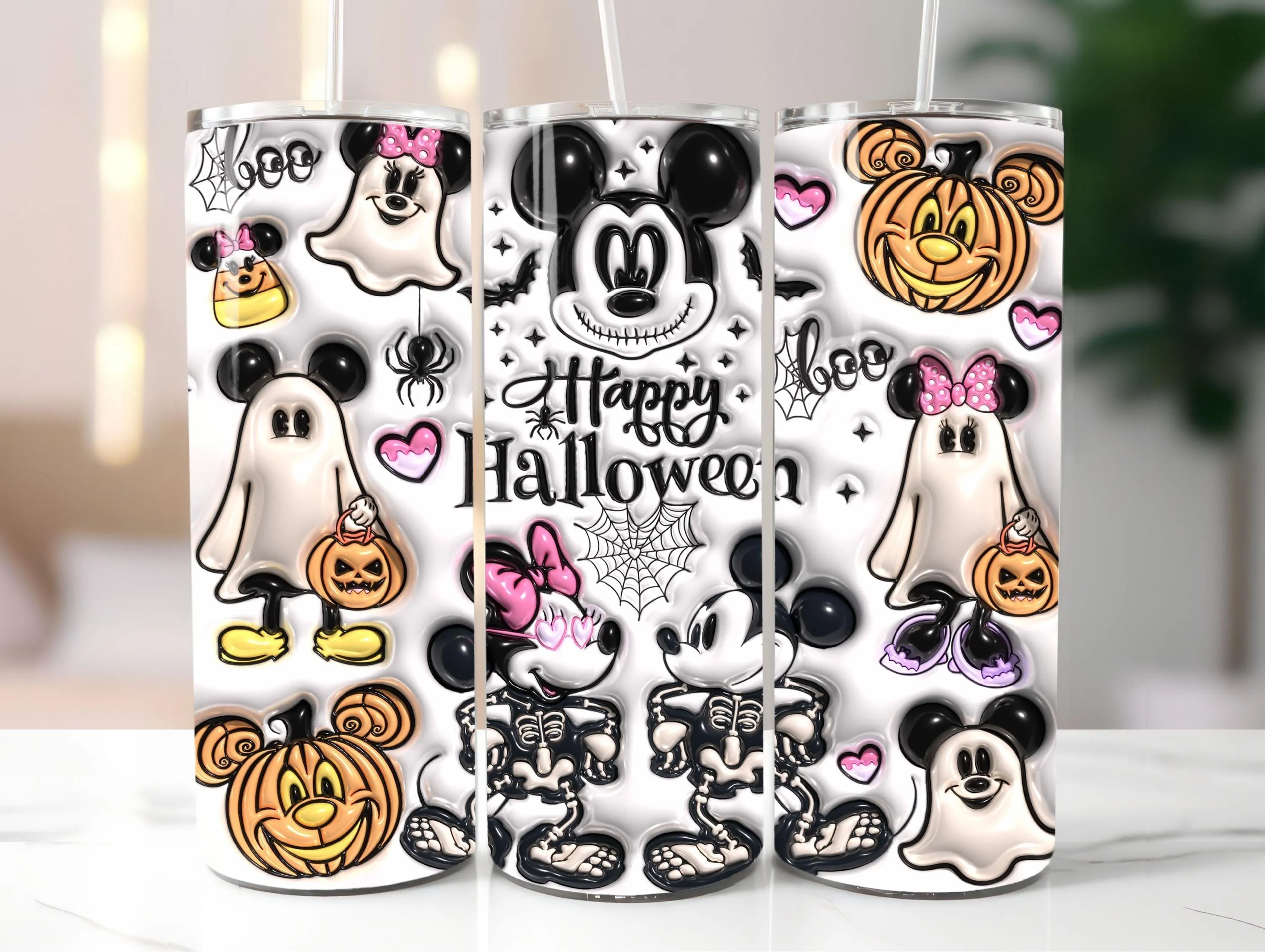 Inflated 3D Halloween 20oz Tumbler Wrap | Cute Ghost & Pumpkin Cup Design | Spooky Cartoon Drinkware | Full 360 PNG Sublimation File