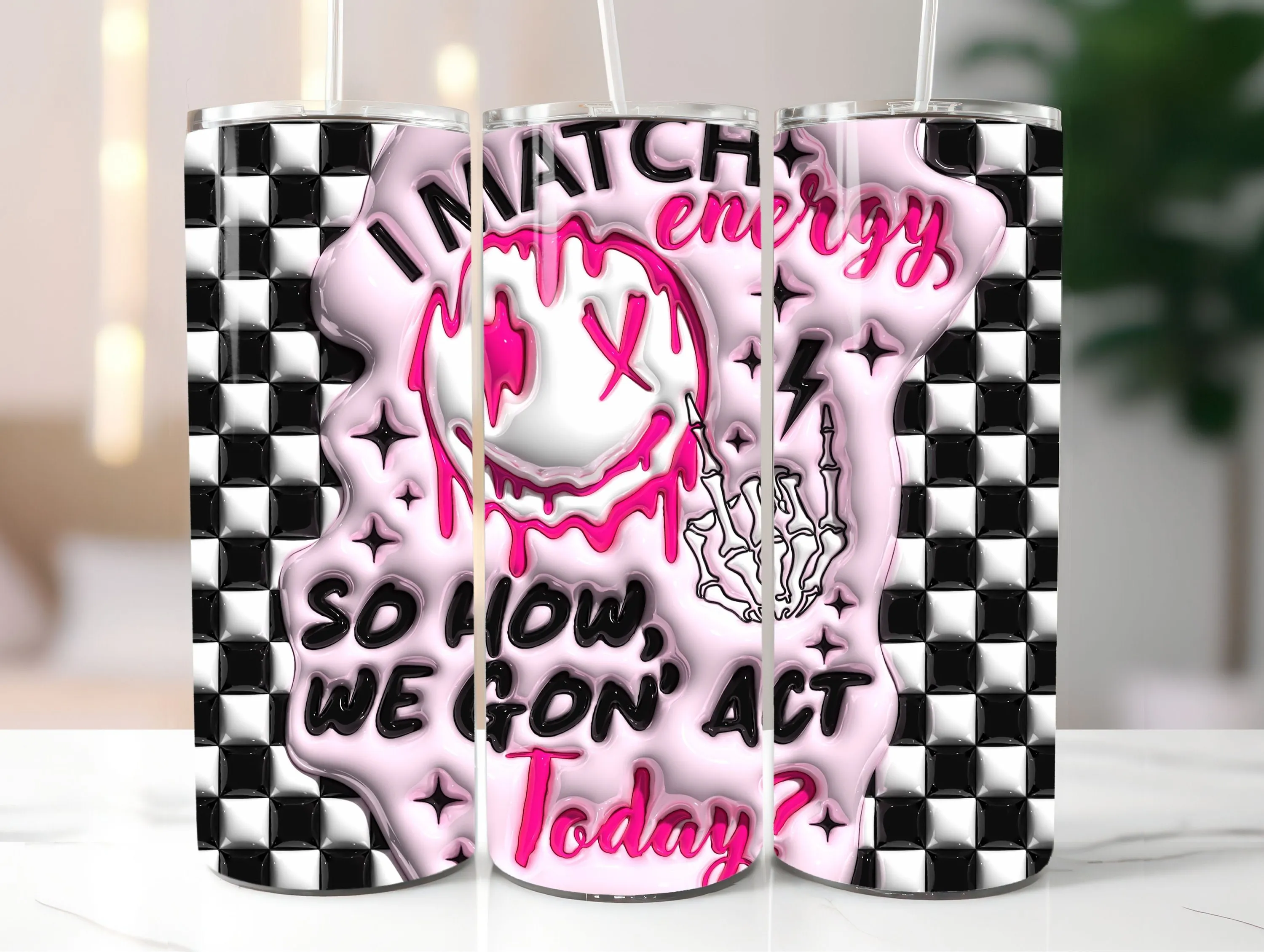 3D I Match Energy Inflated Tumbler Wrap PNG - Puffy Funny Retro Groovy Cool 20oz Tumbler Sublimation - Skinny Tumbler Wrap Instant Download