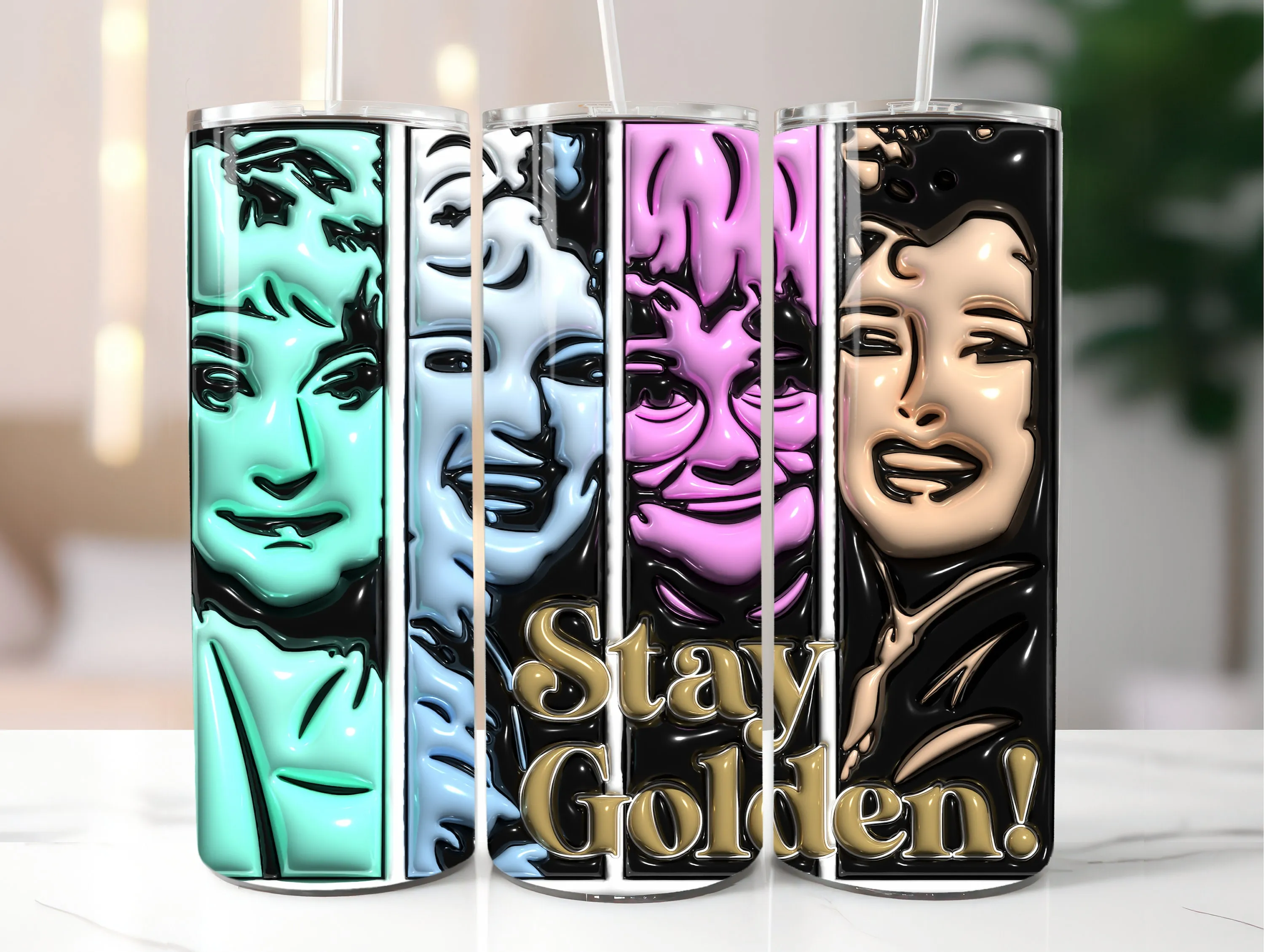 3D Stay Golden Inflated Tumbler Wrap PNG, 3D Puffy Funny Tumbler Wrap For Women, 20oz Tumbler Sublimation Design, Instant Digital Download
