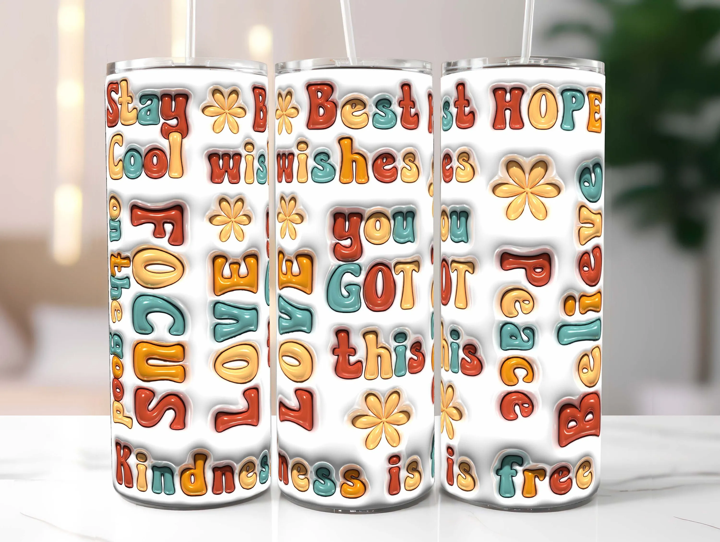 3D Motivational Retro Inflated Tumbler Wrap PNG - 3D Puff Inspiration 20oz Skinny Tumbler Sublimation Design - Instant Digital Download