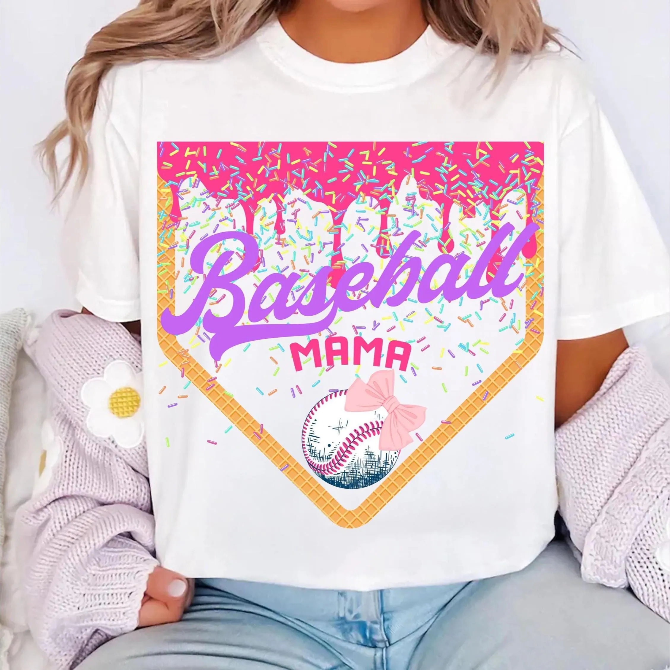 Coquette Baseball Mama Png Sublimation Design, Funny Baseball Mom T-shirt PNG, Retro Ice Cream Sweatshirt, Trendy Sport PNG Digital Download
