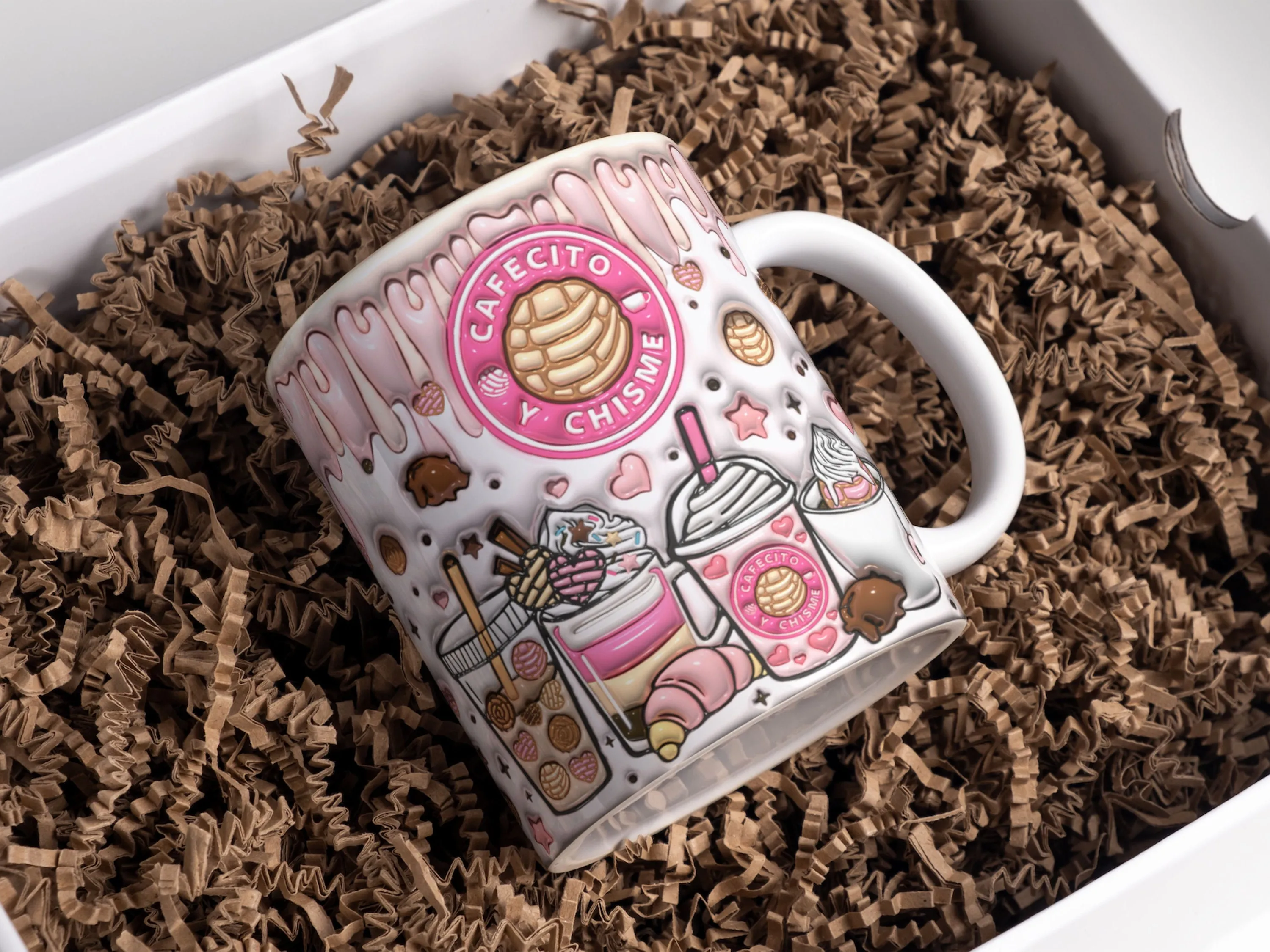 3D Cafecito Y Chisme Inflated Mug Wrap Sublimation Design 11oz & 15oz, 3D Puff Pan Dulce Mug Sublimation PNG, Mug Template For Sublimation