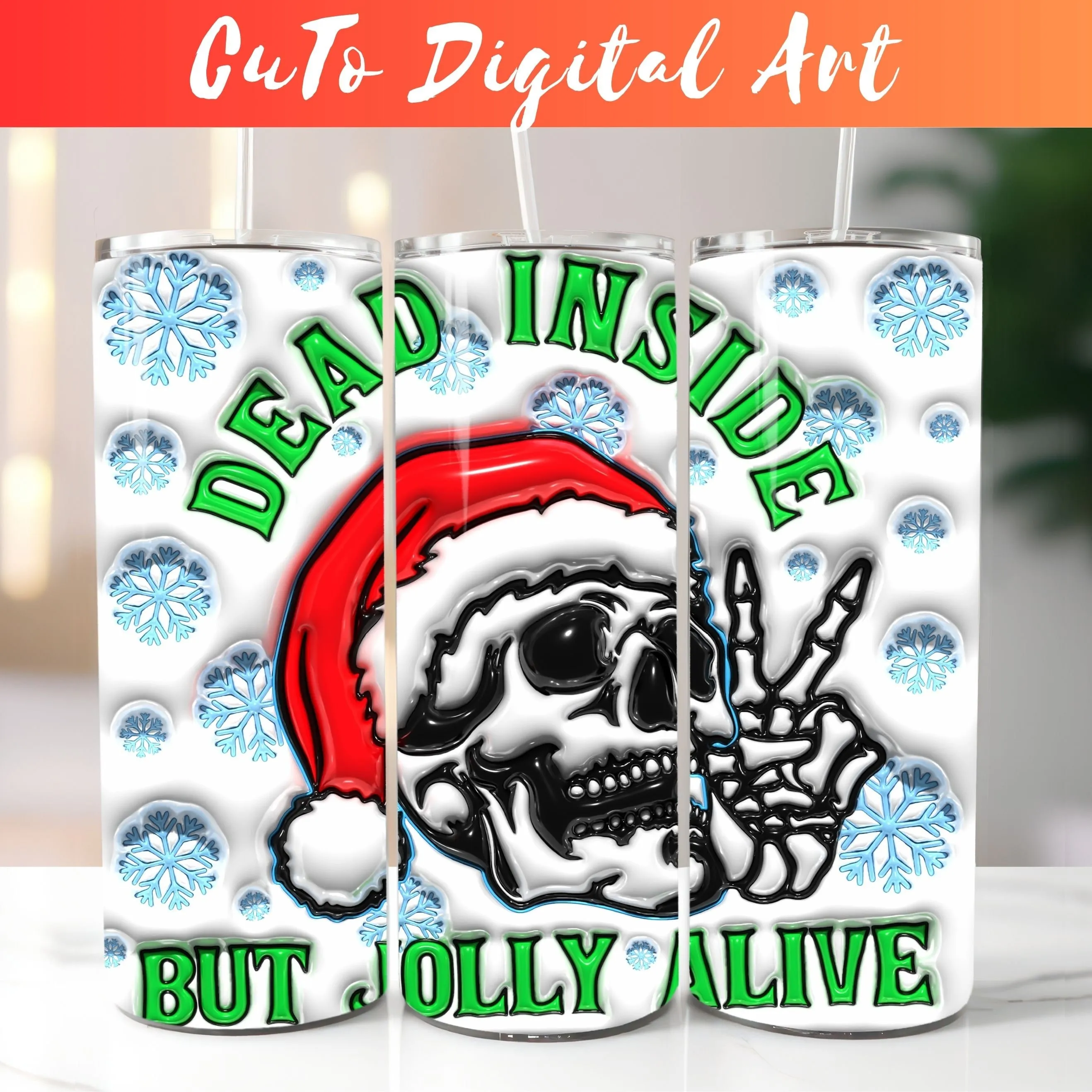 3D Inflated Christmas Skeleton Tumbler Wrap Design - 3D Puff 20oz Tumbler Sublimation - Instant Digital Download - Skinny Tumbler PNG Wrap
