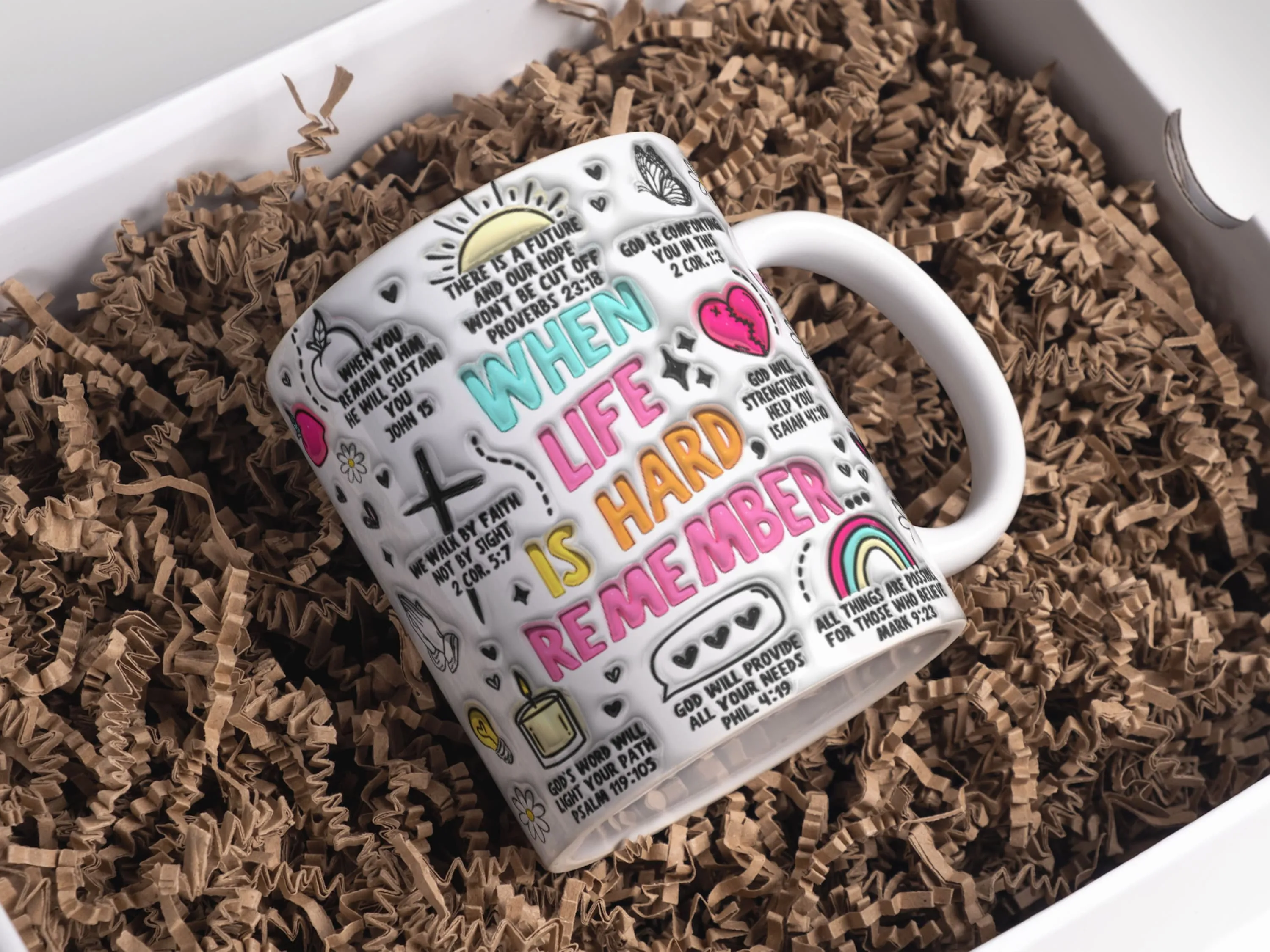 3D Inflated When Life is Hard Remember Mug Wrap Sublimation Design 11oz & 15oz, 3D Puffy Retro Christian Mug PNG, Sublimation Mug Template