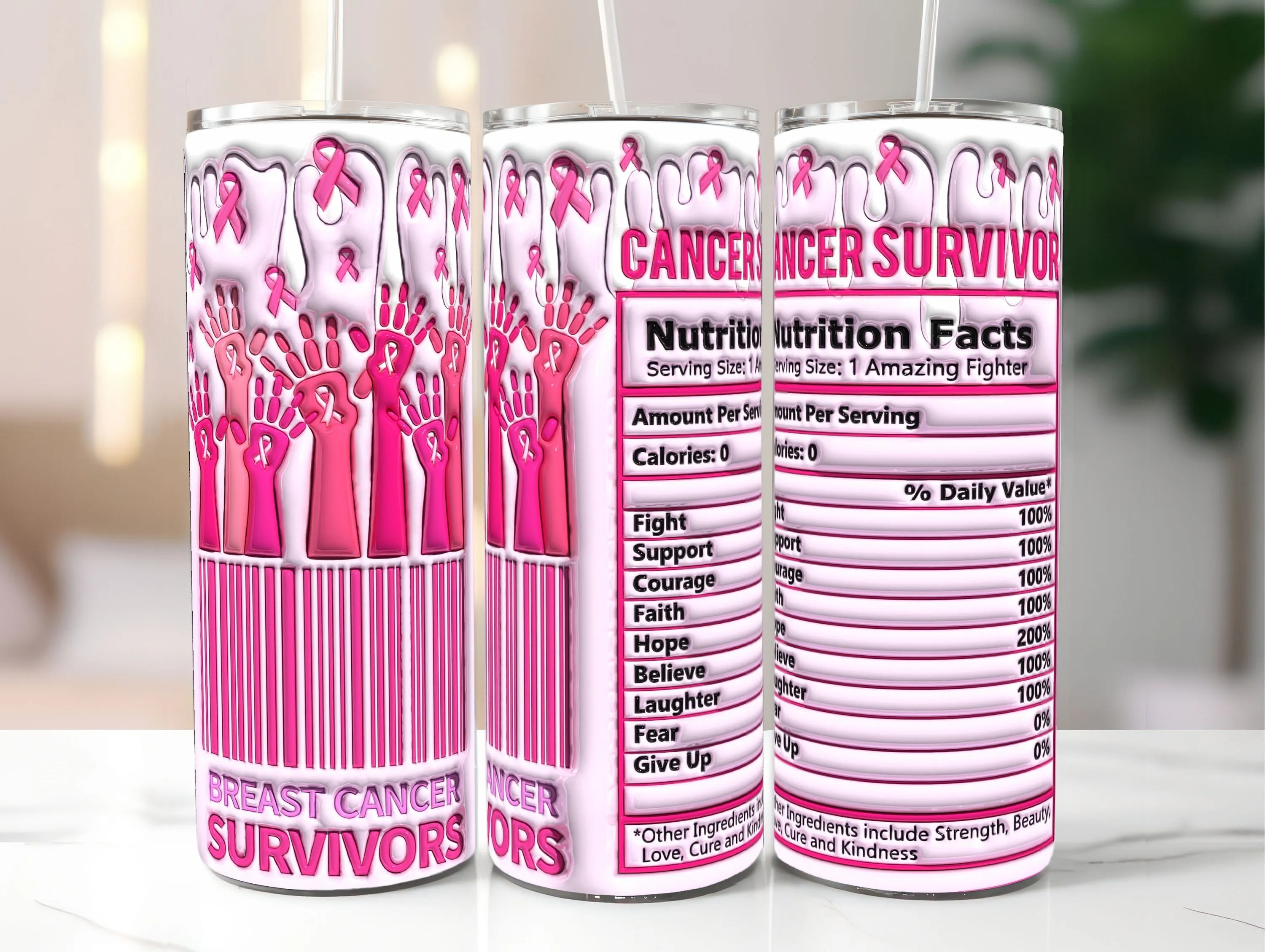 3D Breast Cancer Survivors Inflated Skinny Tumbler Wrap PNG, Puff Breast Cancer Be Gone 20oz Tumbler Sublimation, Instant Digital Download