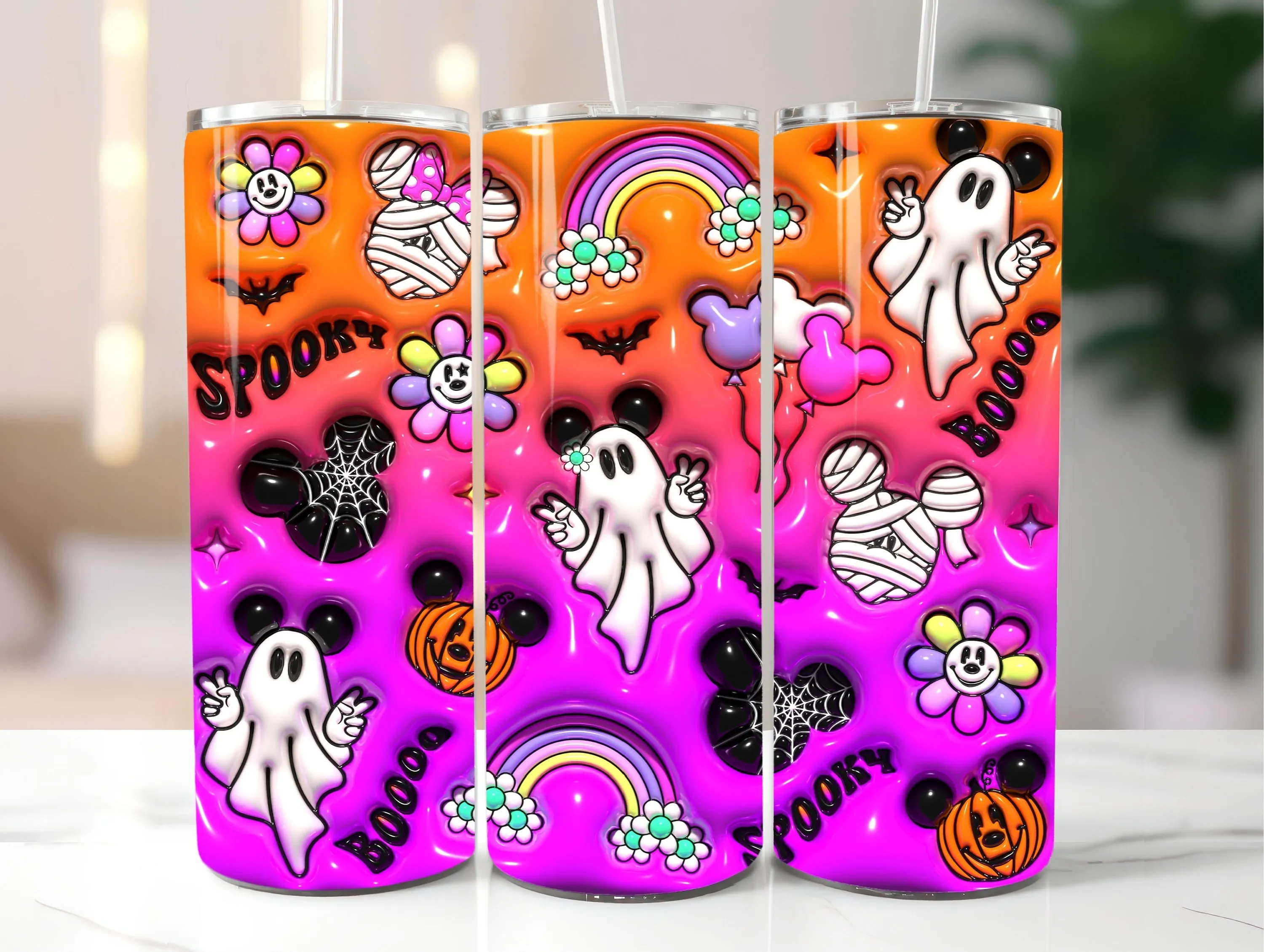 3D Halloween Cartoon Ghost Inflated Tumbler Wrap PNG, Puff Spooky Season Tumbler Sublimation Design, Digital Download, 20oz Tumbler Wrap