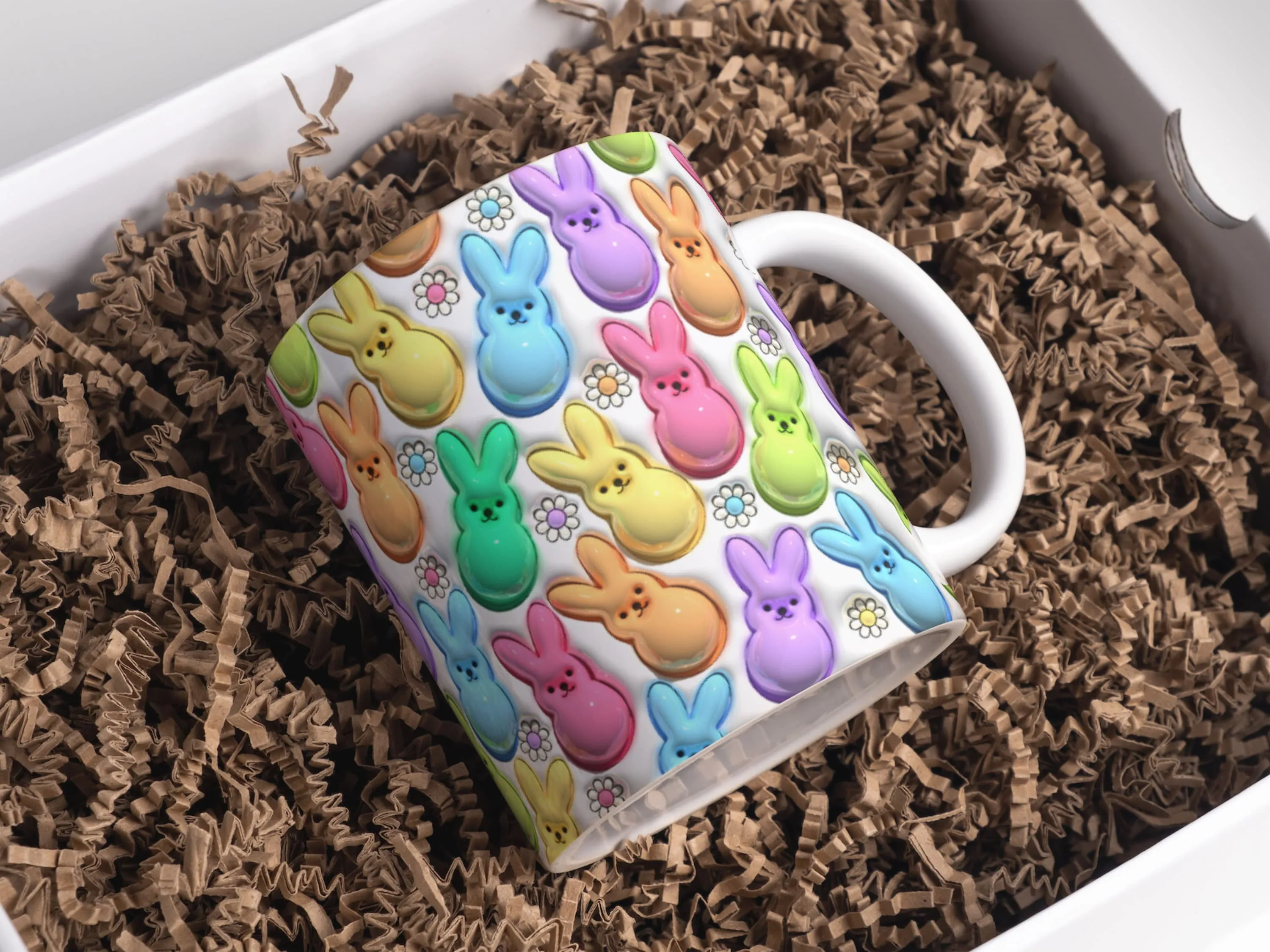 Easter 3D Inflated Bunny Design for Mug Wrap Sublimation Design 11oz & 15oz, Vibrant Rabbit Mug PNG, Colorful Easter Mug Sublimation Designs