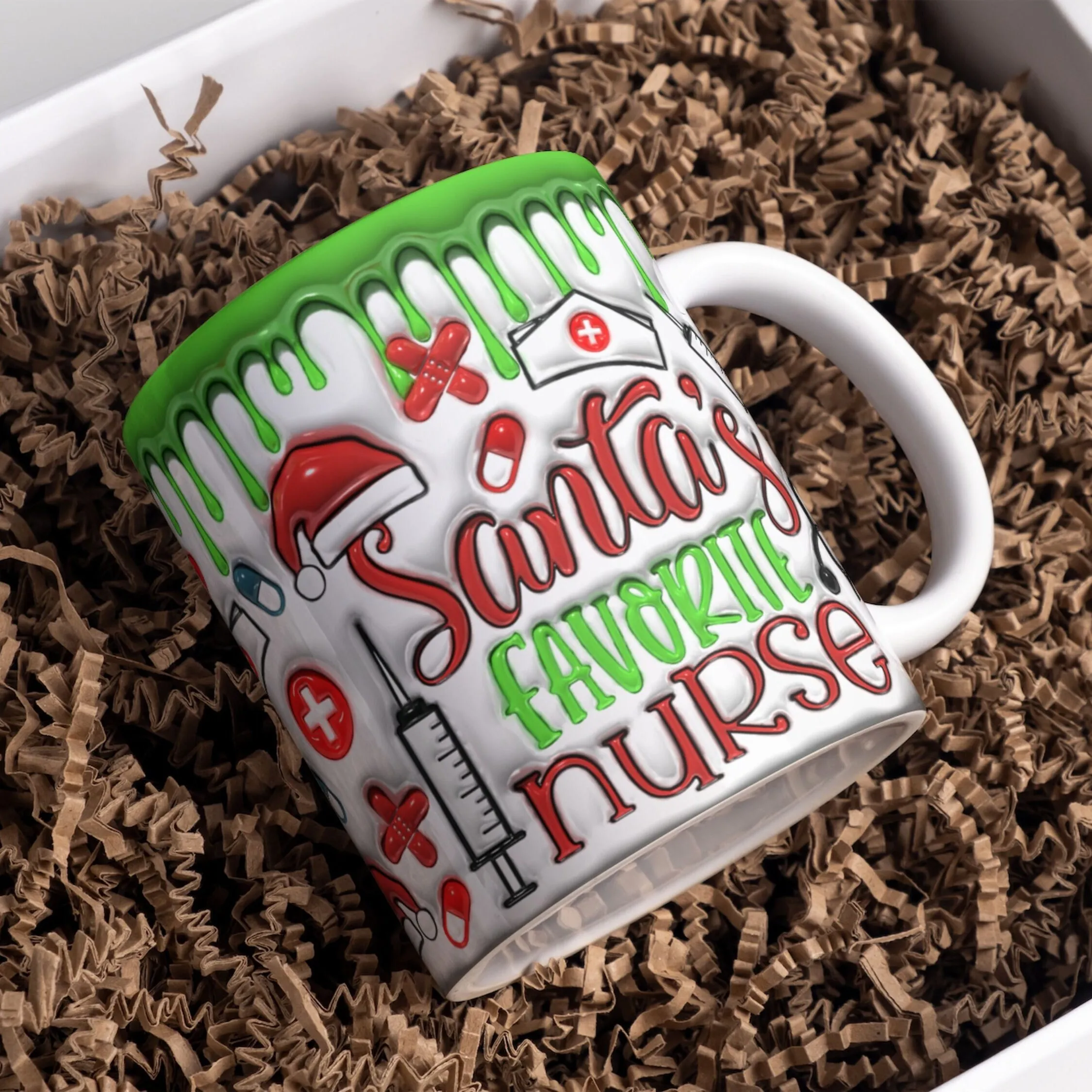 3D Inflated Christmas Mug Wrap Design for Nurses 11oz & 15oz, Puff Nurse Mug PNG, Mug Sublimation Designs, Mug Template For Sublimation