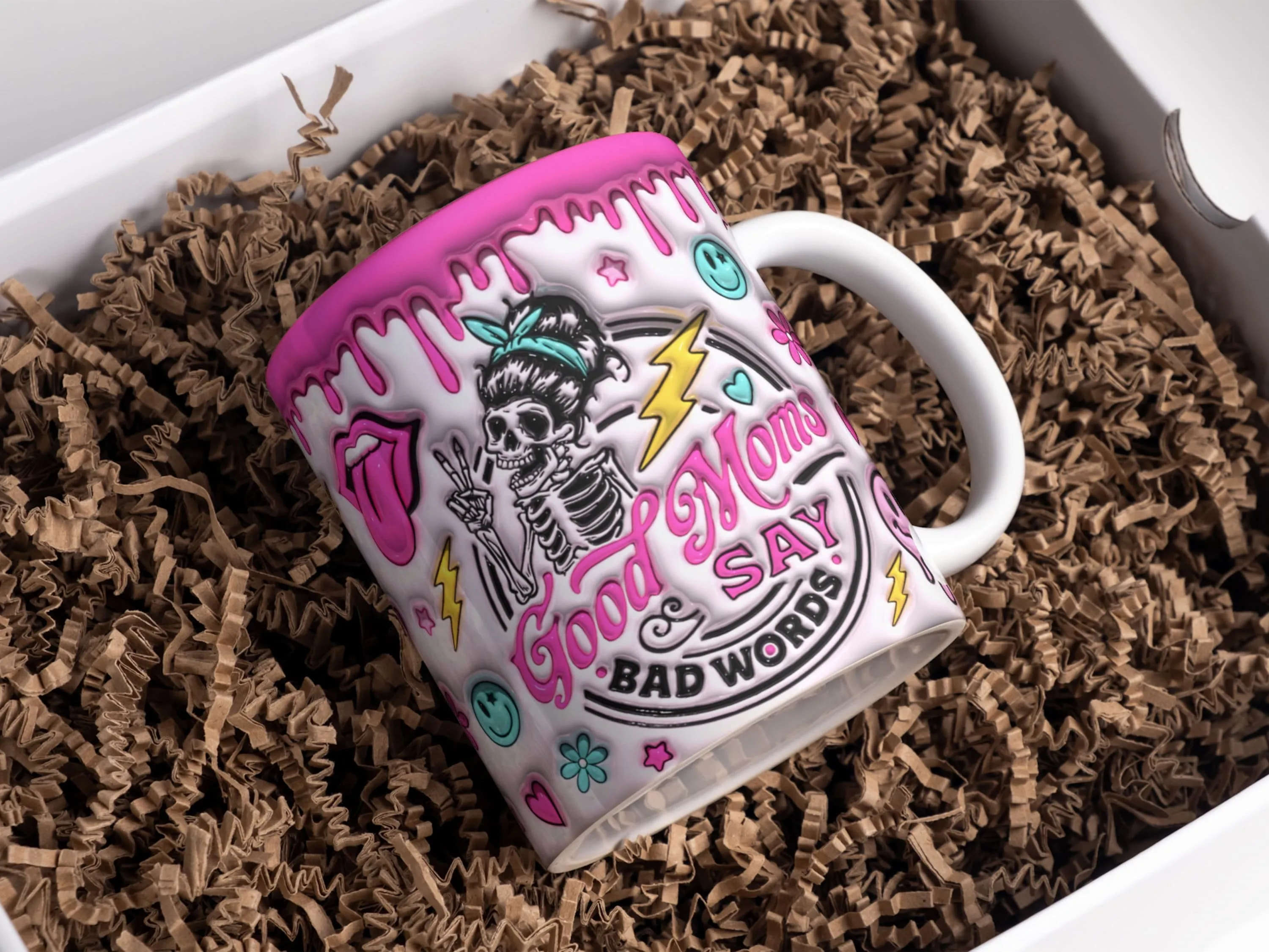 3D Good Moms Say Bad Words Inflated Mug Wrap Sublimation Design 11oz & 15oz, Puffy Sarcastic Mom Mug PNG, Mug Sublimation Designs