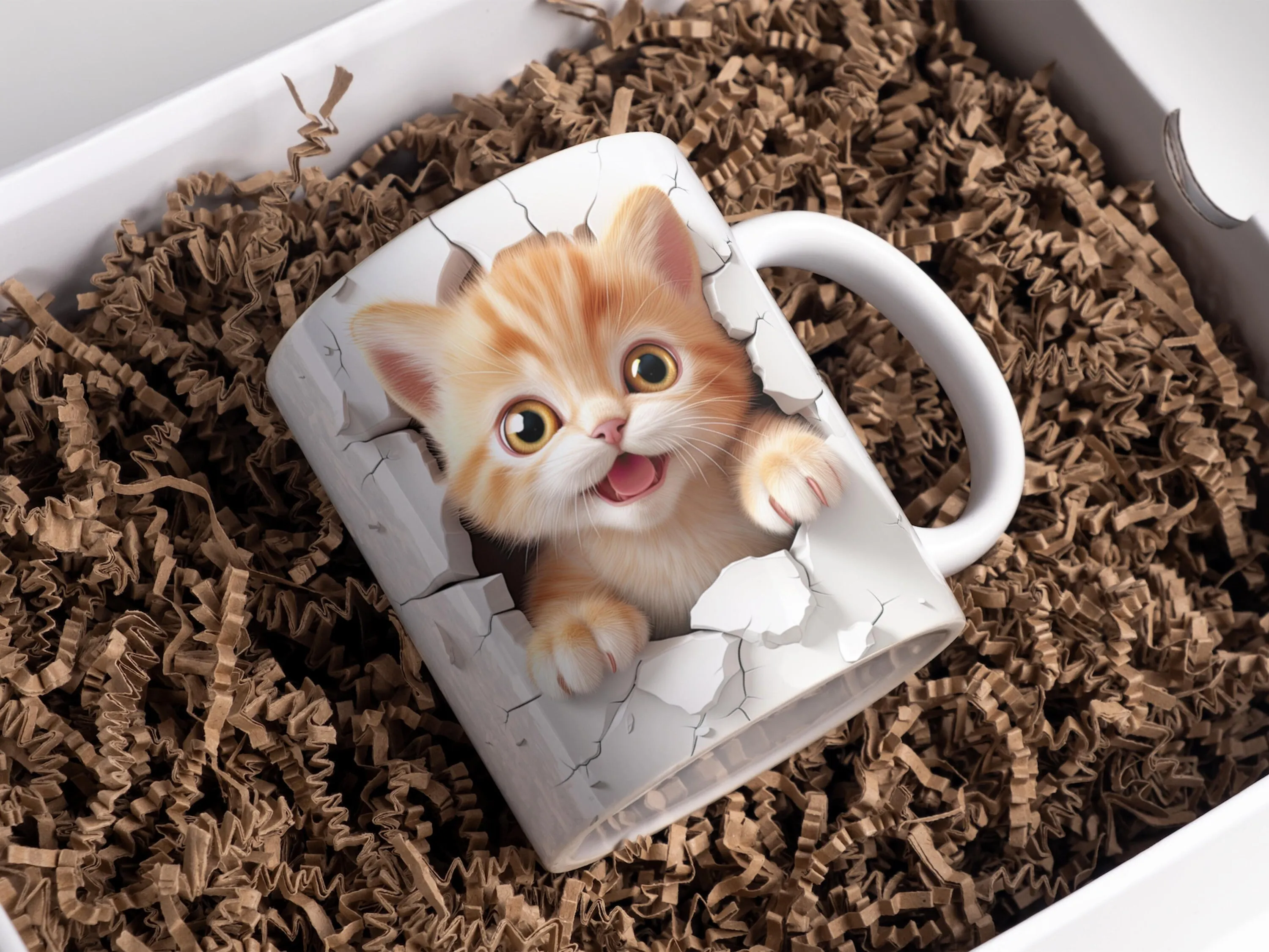 3D Kitten In The Wall Mug Wrap Sublimation, Mug Template For Sublimation, 11oz and 15oz 3D Mug PNG Design, 3D Mug Wrap Sublimation Designs