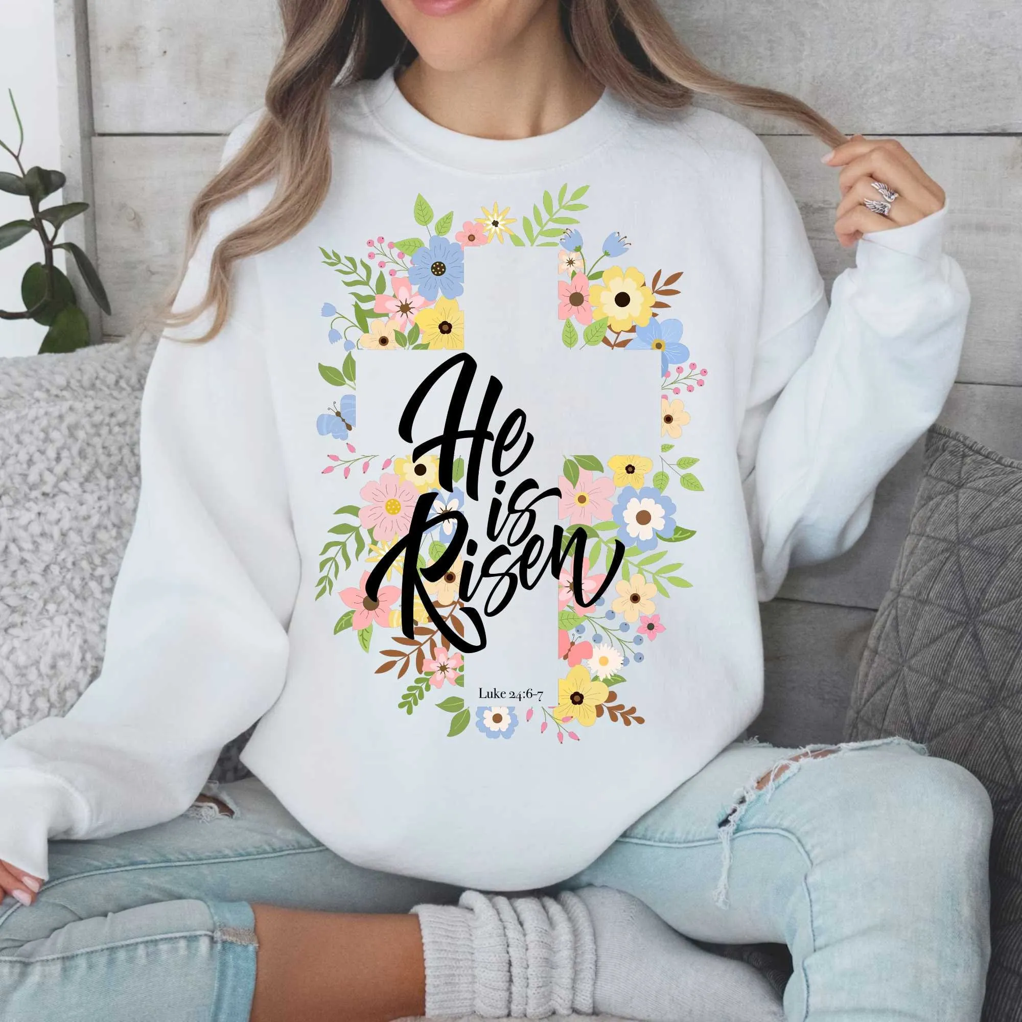 Spring Floral Christian Easter PNG Sublimation Design - He is Risen PNG Sweethearts Design - Easter bible verse Png T-shirt PNG Sublimation