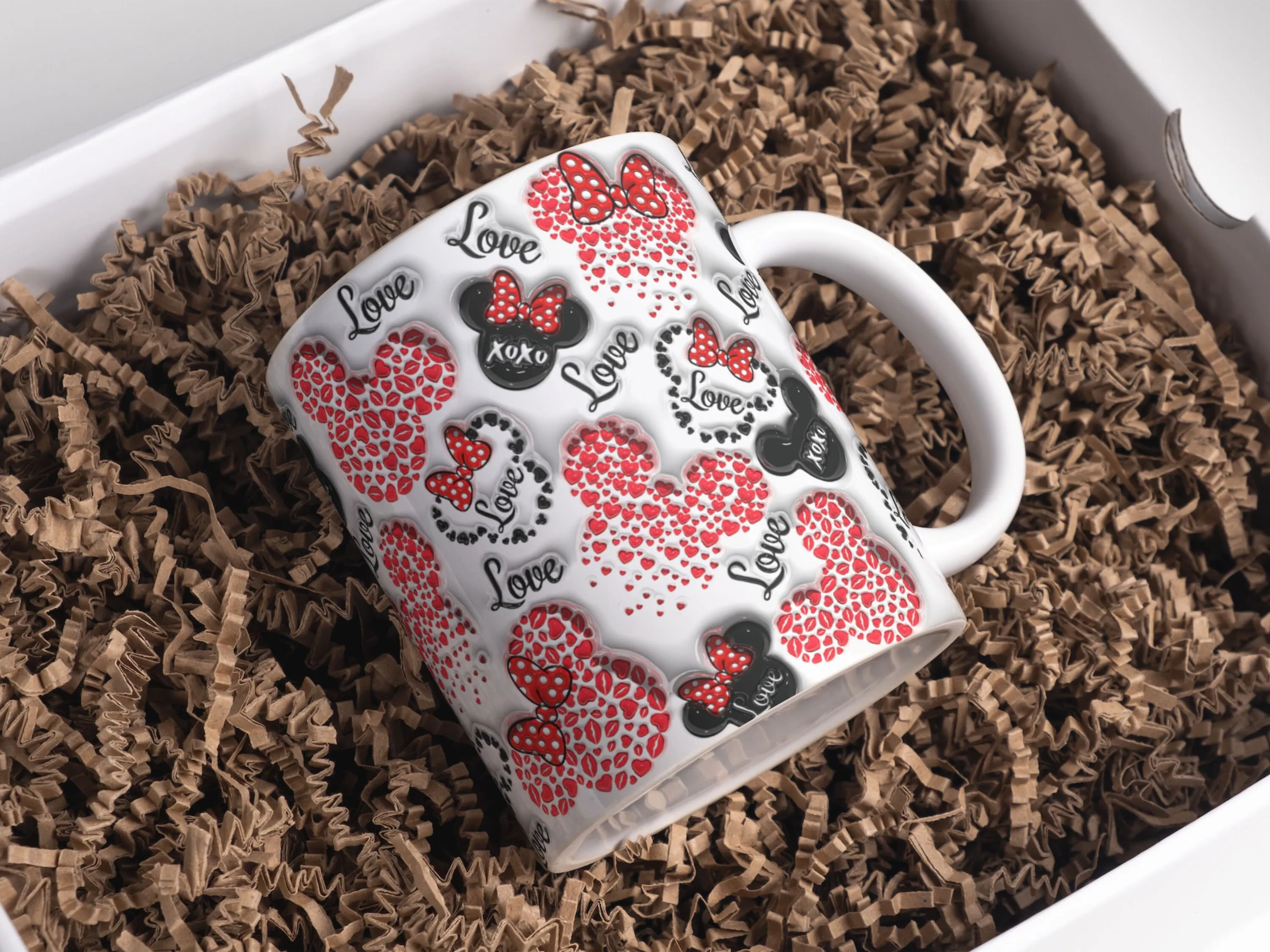 3D Mouse Hearts Valentine Inflated Mug Wrap Sublimation Design 11oz & 15oz, Puffy Valentine's Day Hearts Mug PNG, Mug Sublimation Designs