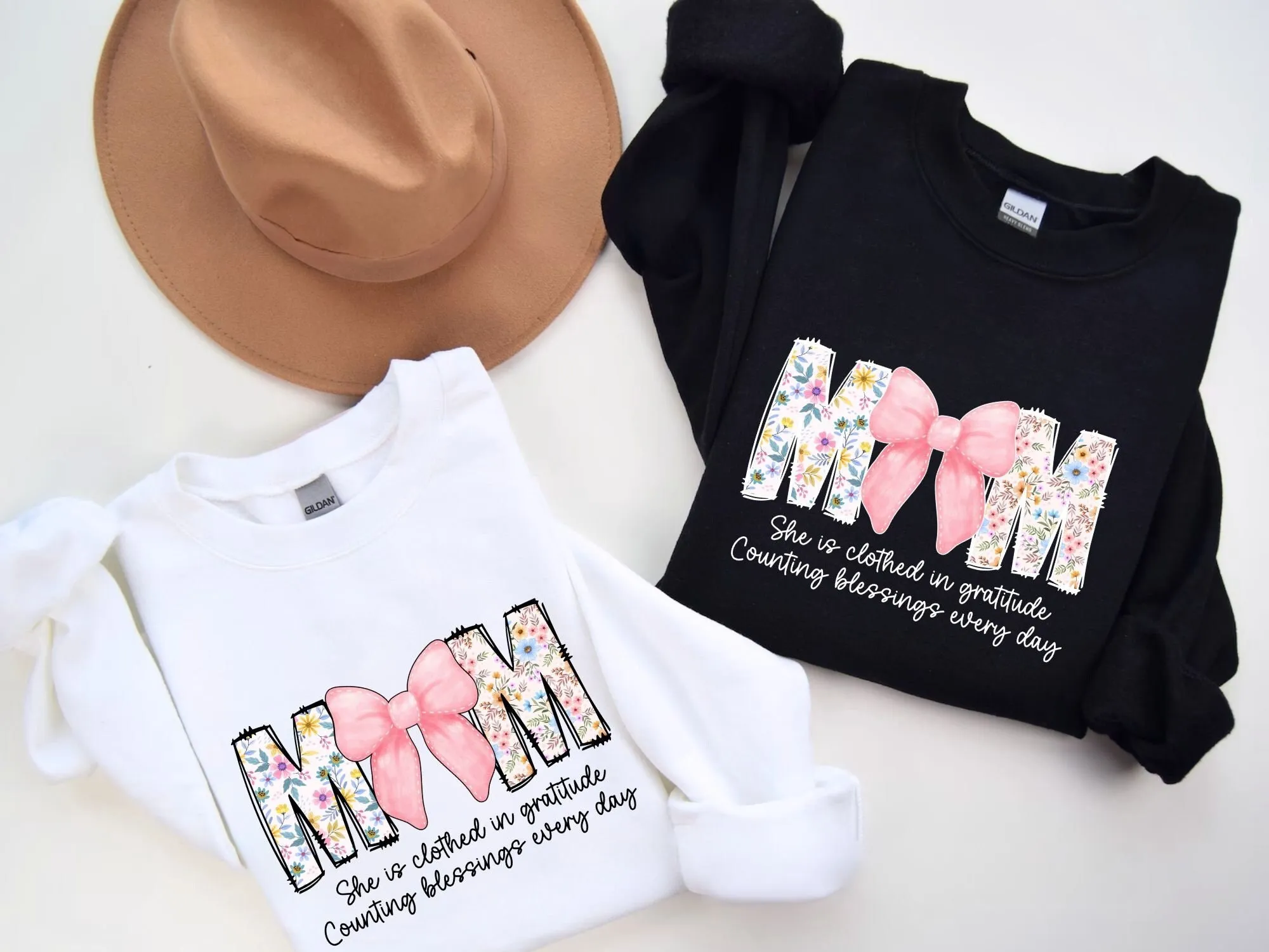 Mom word with bow Shirt Design PNG, She is Clothed in Gratitude Counting Blessings Every Day Png, Wildflowers Mom PNG, Mother's day gift PNG