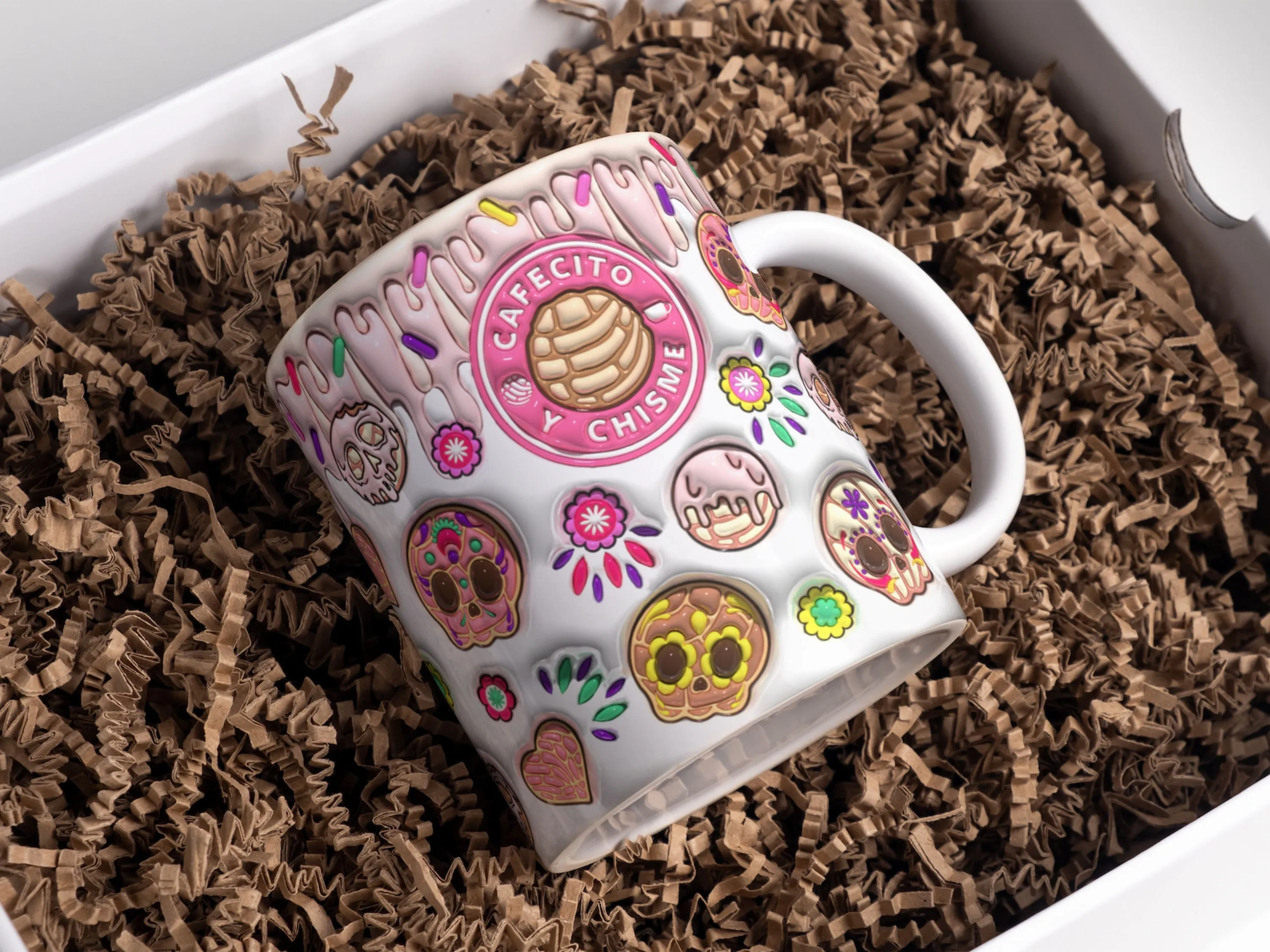 3D Sugar Skull Conchas Inflated Mug Wrap Sublimation Design 11oz & 15oz, Puffy 3D Day of Dead Mug Sublimation, Mug Template For Sublimation