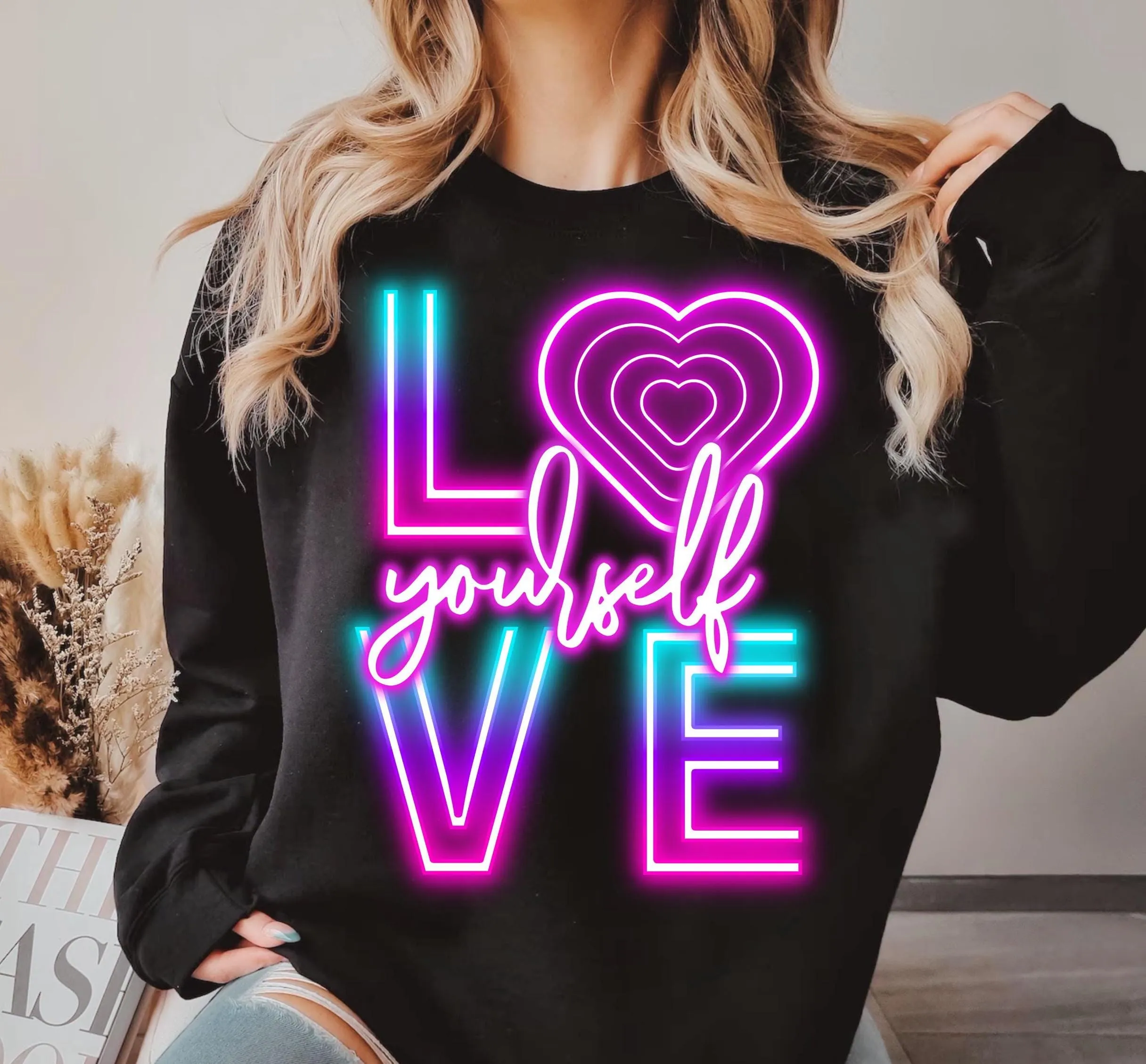 Neon LOVE yourself PNG Digital Download, Valentine's Day Sublimation Design for Sweatshirts, Saint's Day T-Shirt Image, Self Love Design
