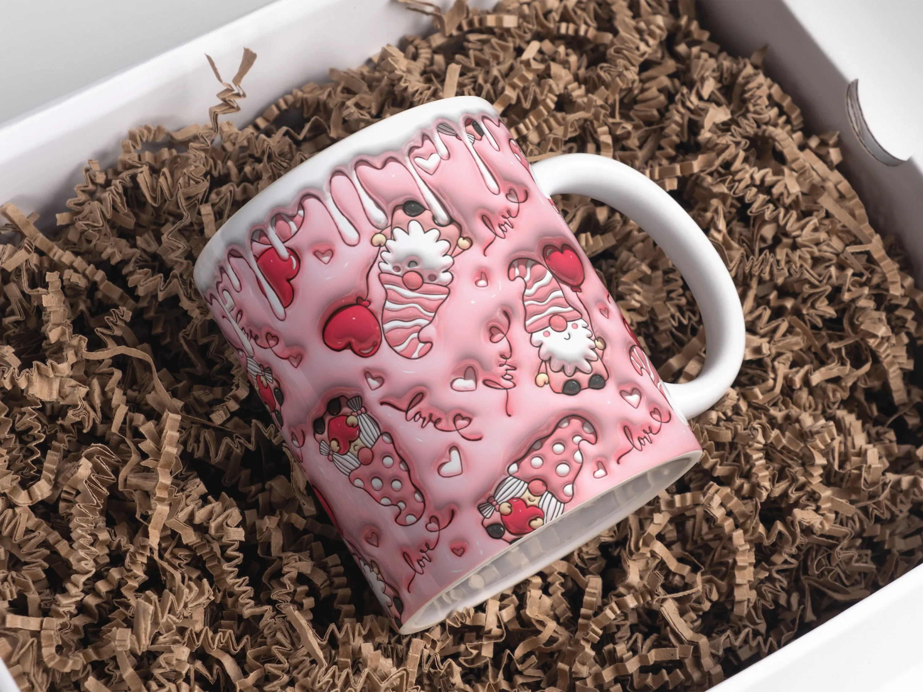 3D Red Gnomes Love Inflated Mug Wrap Sublimation Design 11oz & 15oz, 3D Puffy Valentine's Day Gnomes Mug PNG, Mug Sublimation Designs