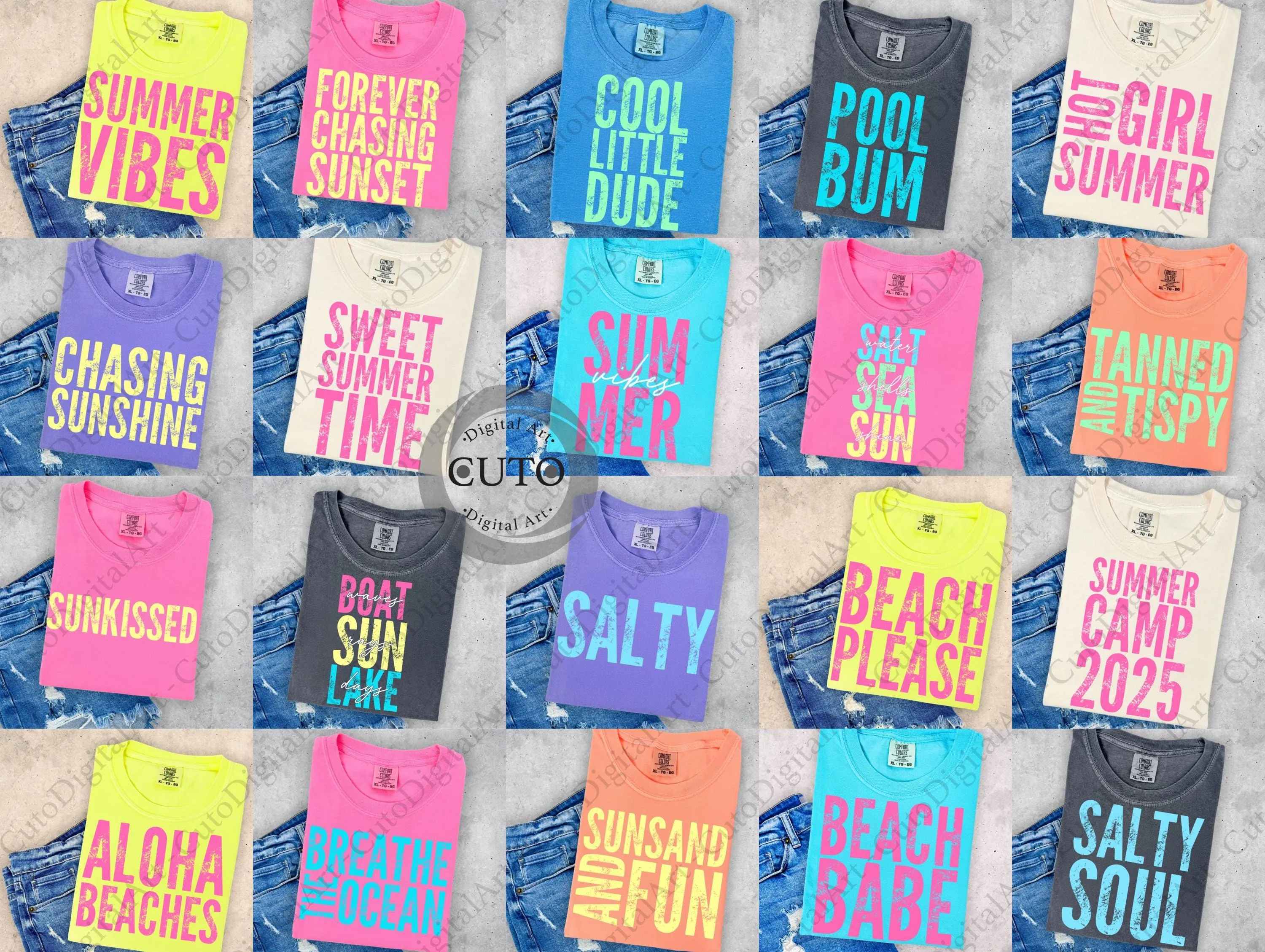 Neon Trendy Summer T-shirt PNG SVG, Beach Life, Pool Day, Sunshine Vibes Sublimation Files, Digital Download Colorful Vacation Bundle Design