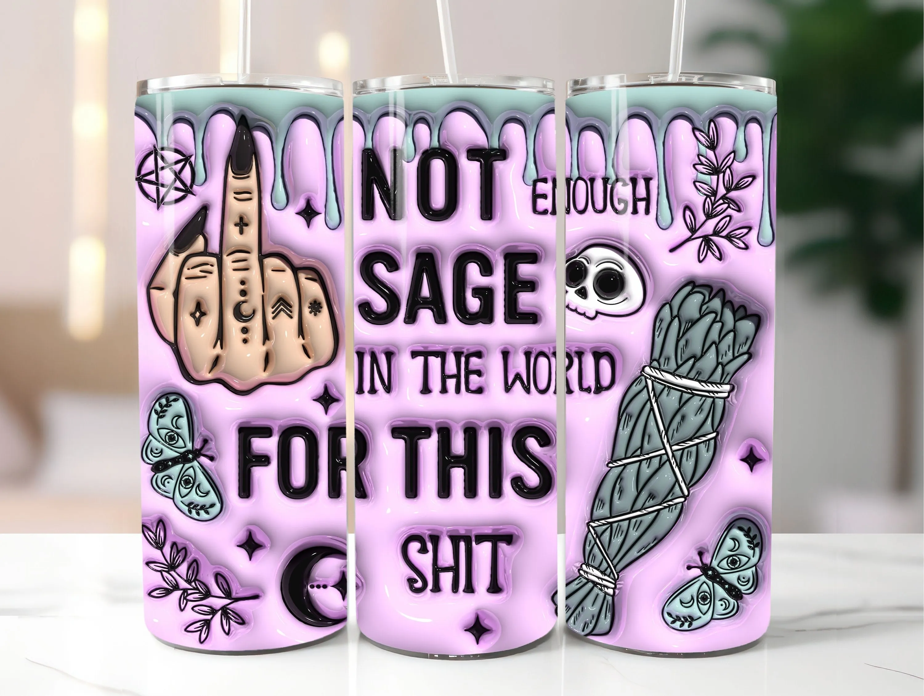 3D Not Enough Sage For This Shit Inflated Tumbler Wrap PNG - 3D Puff Witch 20oz Tumbler Sublimation Design - Instant Digital Download