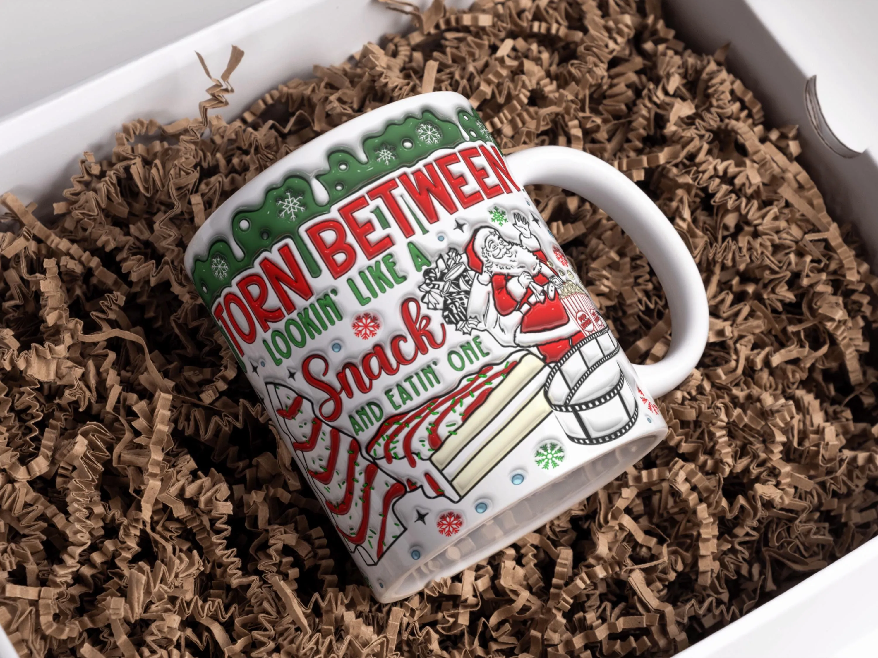 3D Inflated Torn between lookin' like a Snack Mug Wrap, Puff Xmas Sublimation Design 11oz & 15oz, Funny Merry Christmas PNG Digital Download