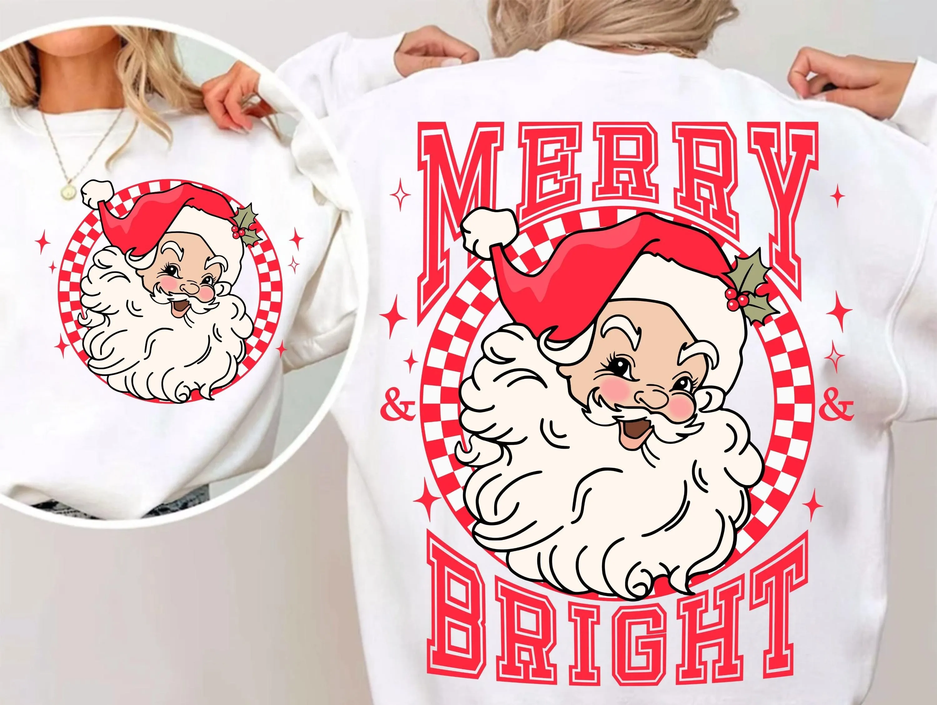 Red Merry and Bright Christmas PNG | Santa Holiday T-Shirt Design | Santa Xmas Sweatshirt Sublimation | Retro Santa Shirt Digital Download