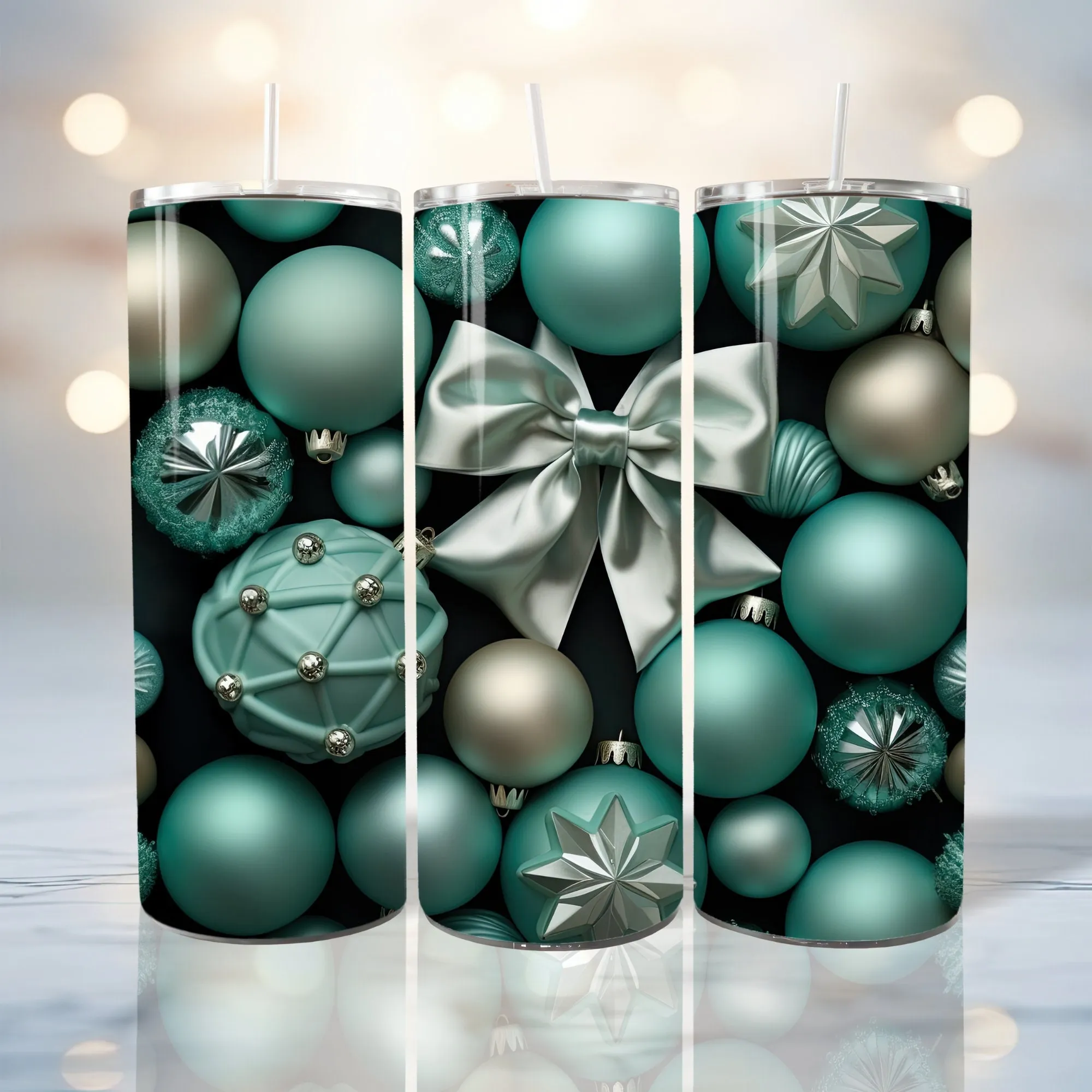 3d Luxury Christmas Toys Turquoise Tumbler Wrap - 20oz Tumbler & 30oz Tumbler - Seamless Tumbler - 3D Tumbler Sublimation Wrap 3D Design