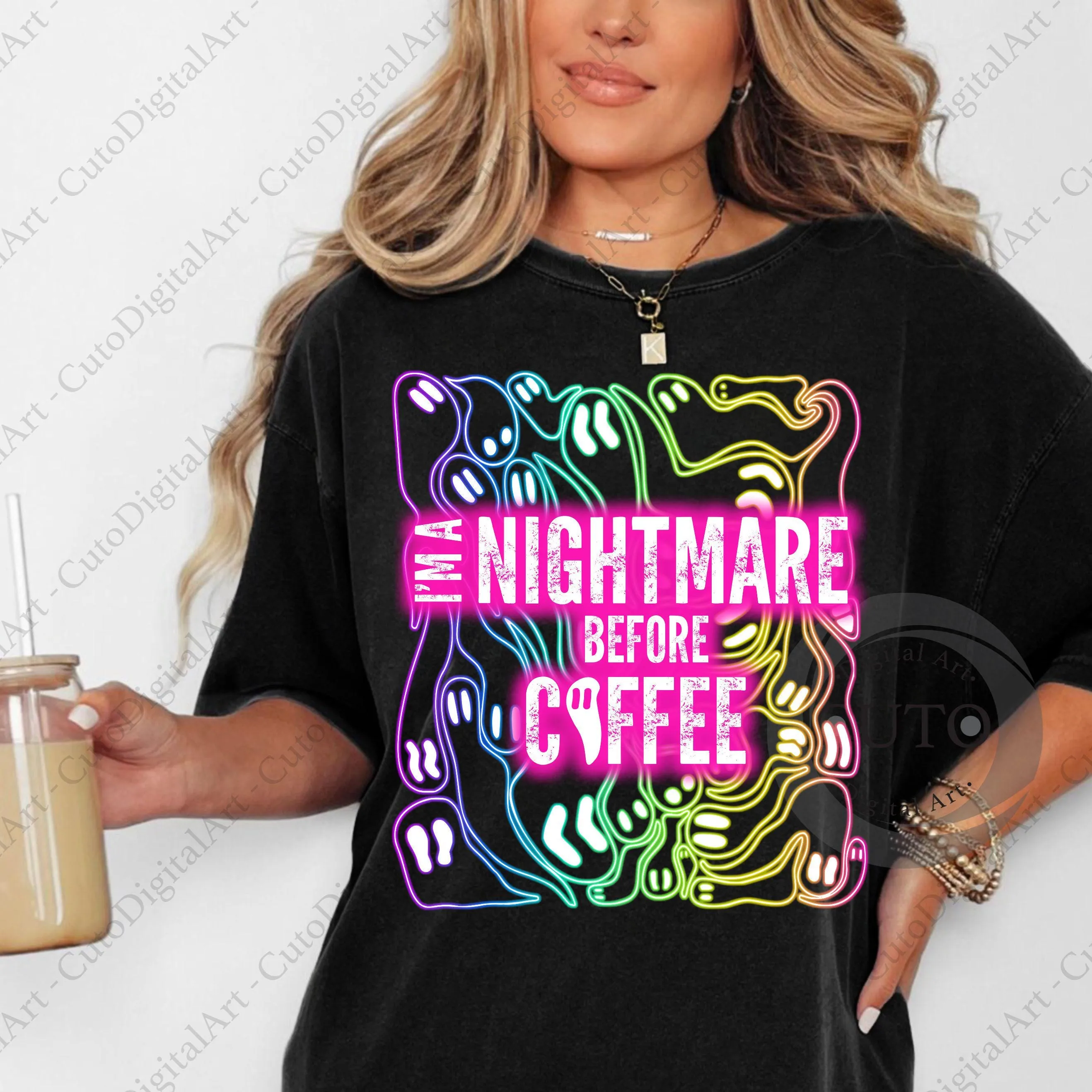 I Am A Nightmare Before Coffee Funny Quote Spooky Design for T-Shirts & Sweatshirts - Halloween PNG Digital Download