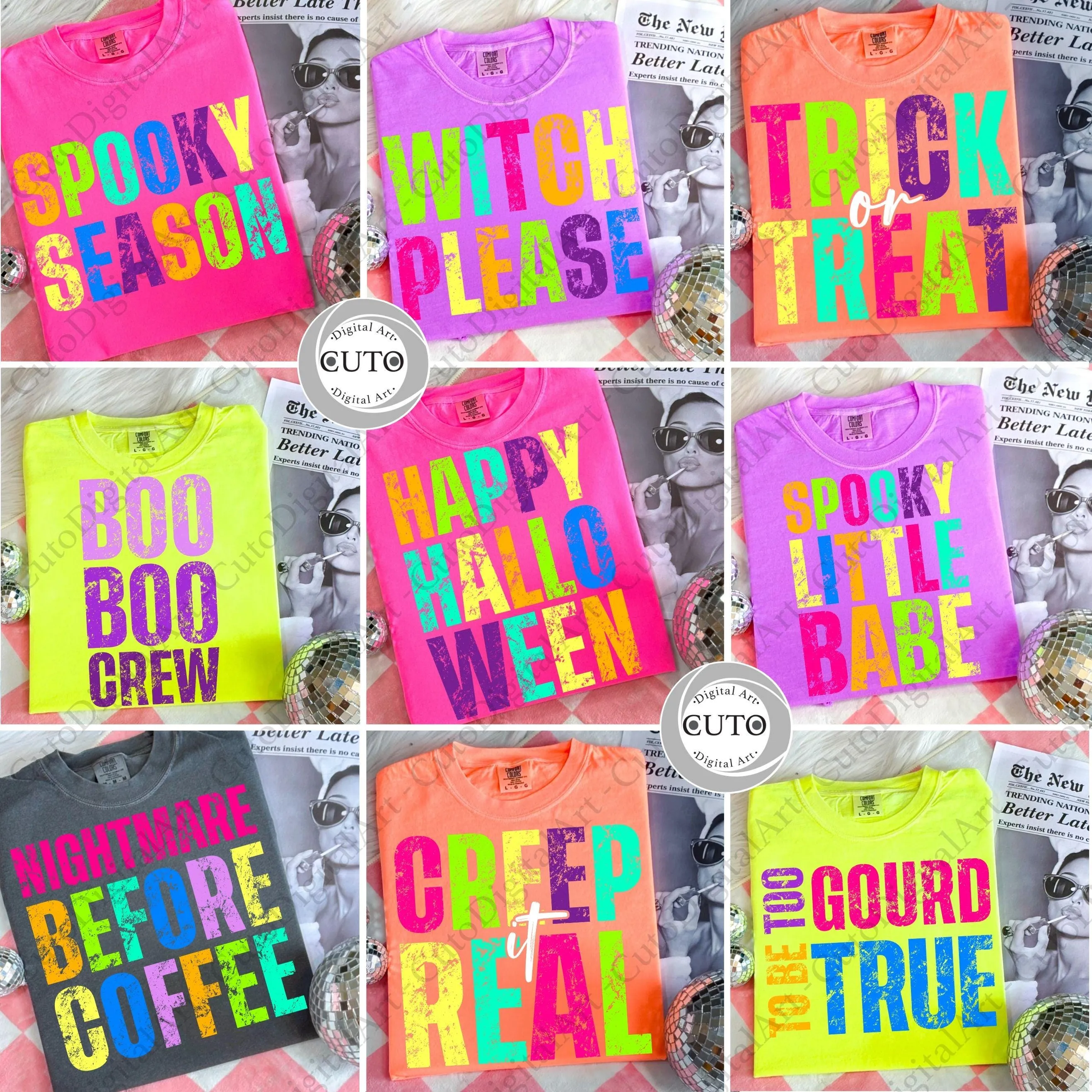 Spooky & Boo Season PNG Designs Bundle - T-Shirt Digital Download | Colorful Trick or Treat Design, Halloween Trendy Sublimation