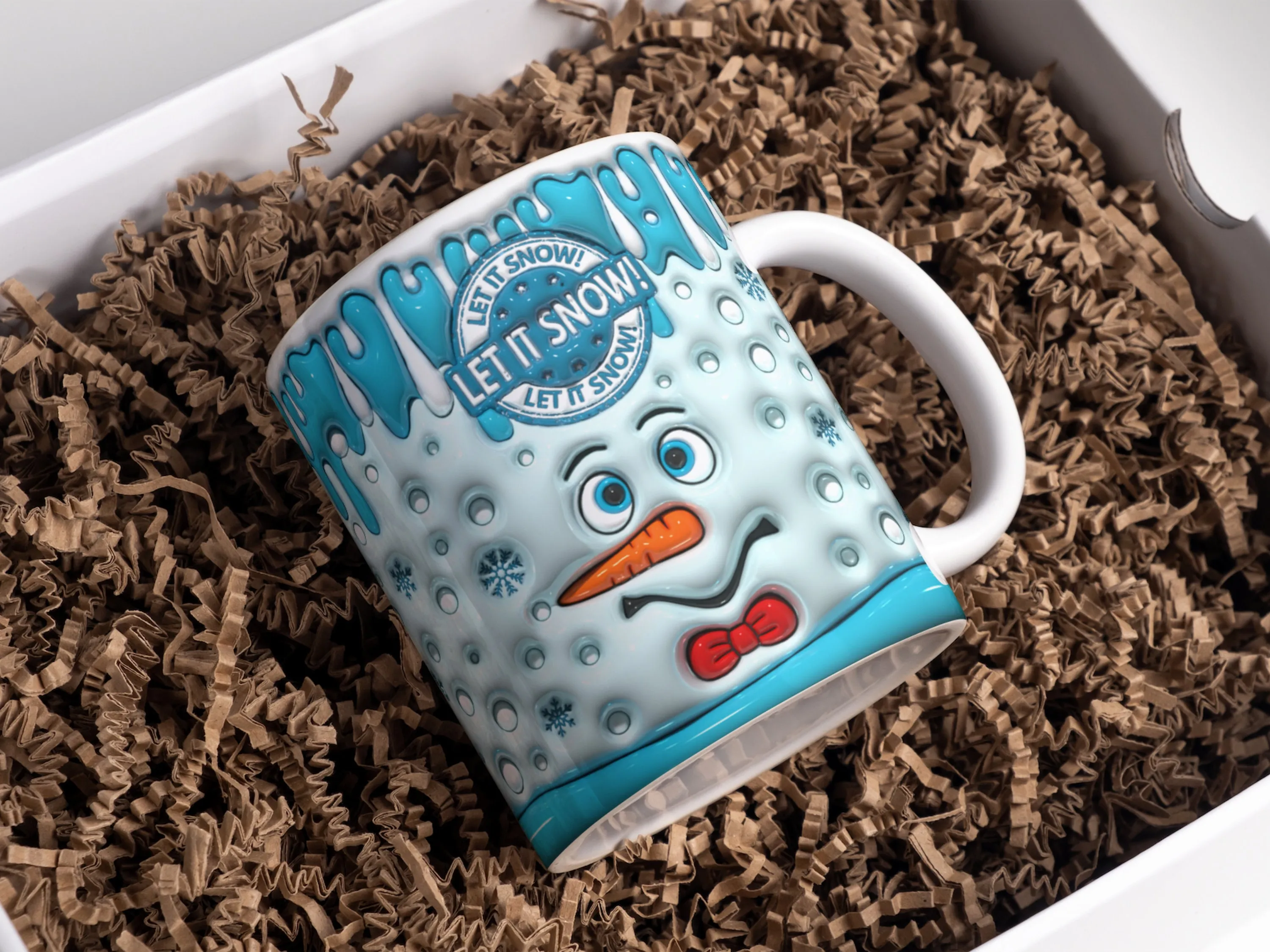 3D Let It Snow Inflated Mug Wrap Sublimation Design 11oz & 15oz, Puffy Christmas Snowman Mug PNG Sublimation Design, Digital Download