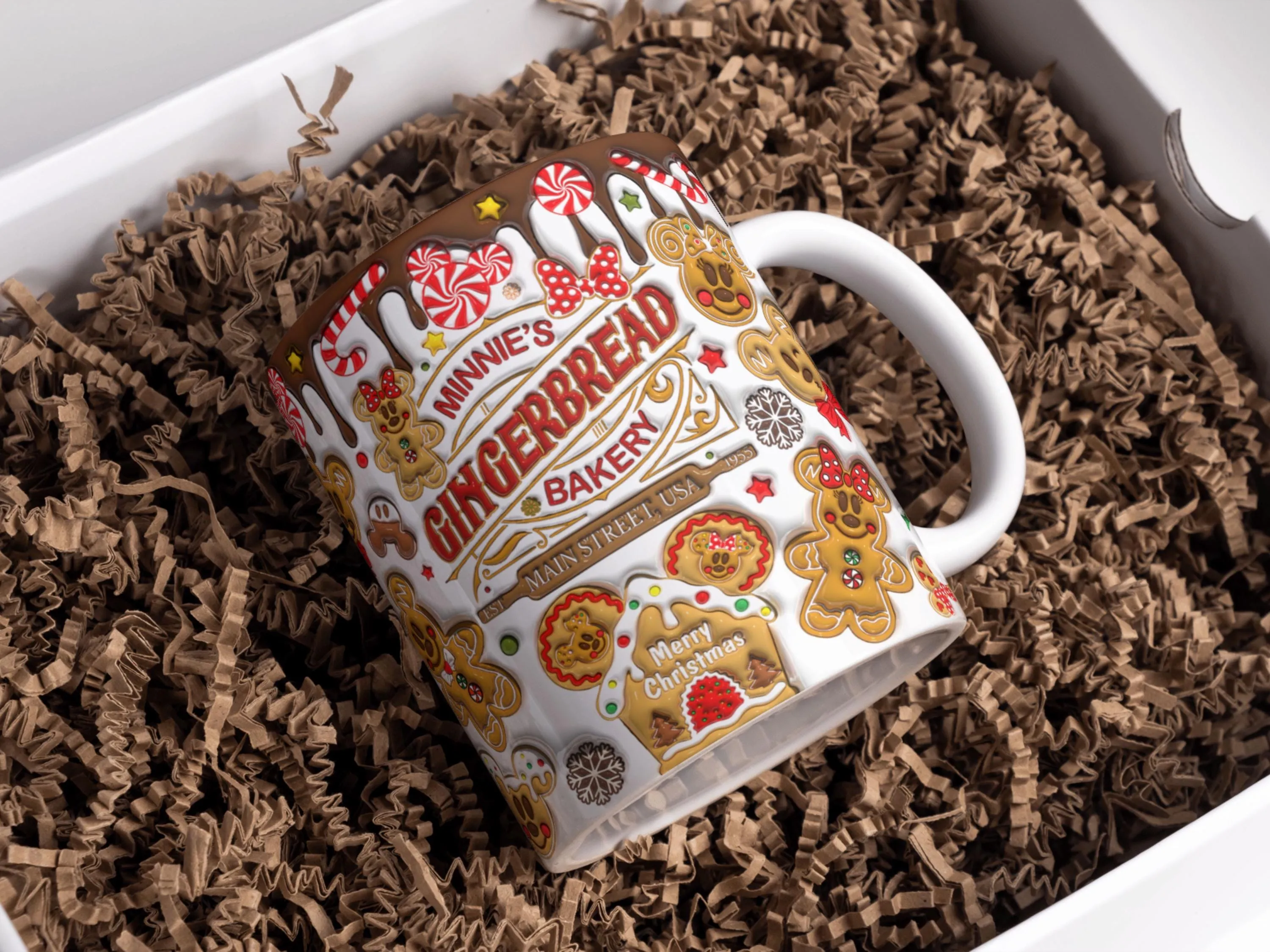 3D Inflated Gingerbread Bakery Coffee Mug Wrap, Sublimation Design 11oz & 15oz, Puffy Christmas PNG Template Sublimation, Coffee Lover Gift