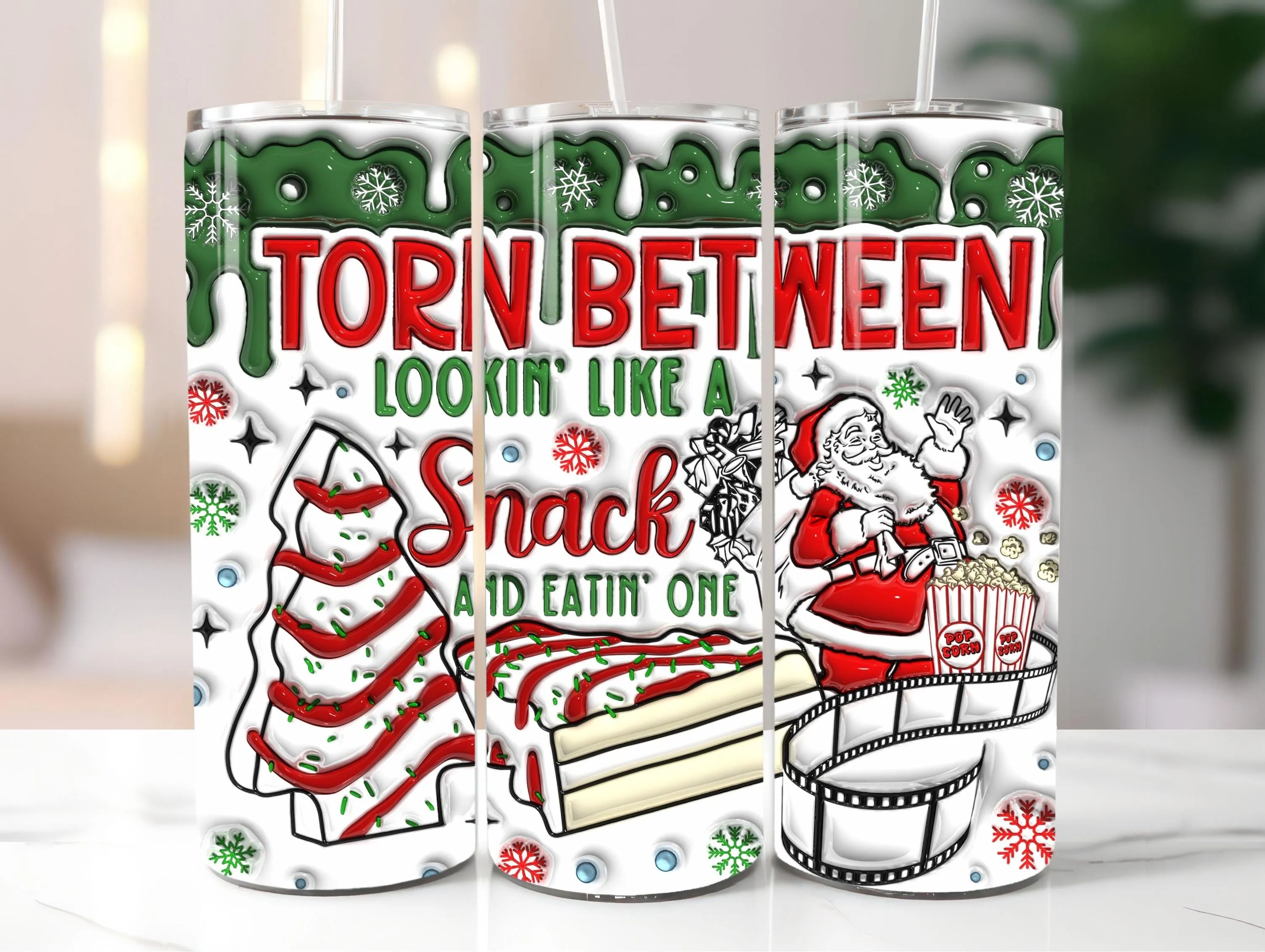 3D Seamless Christmas Torn Between Inflated Tumbler Wrap, Puffy Santa PNG Design, Funny Xmas Vibes 20oz Tumbler Sublimation Digital Download