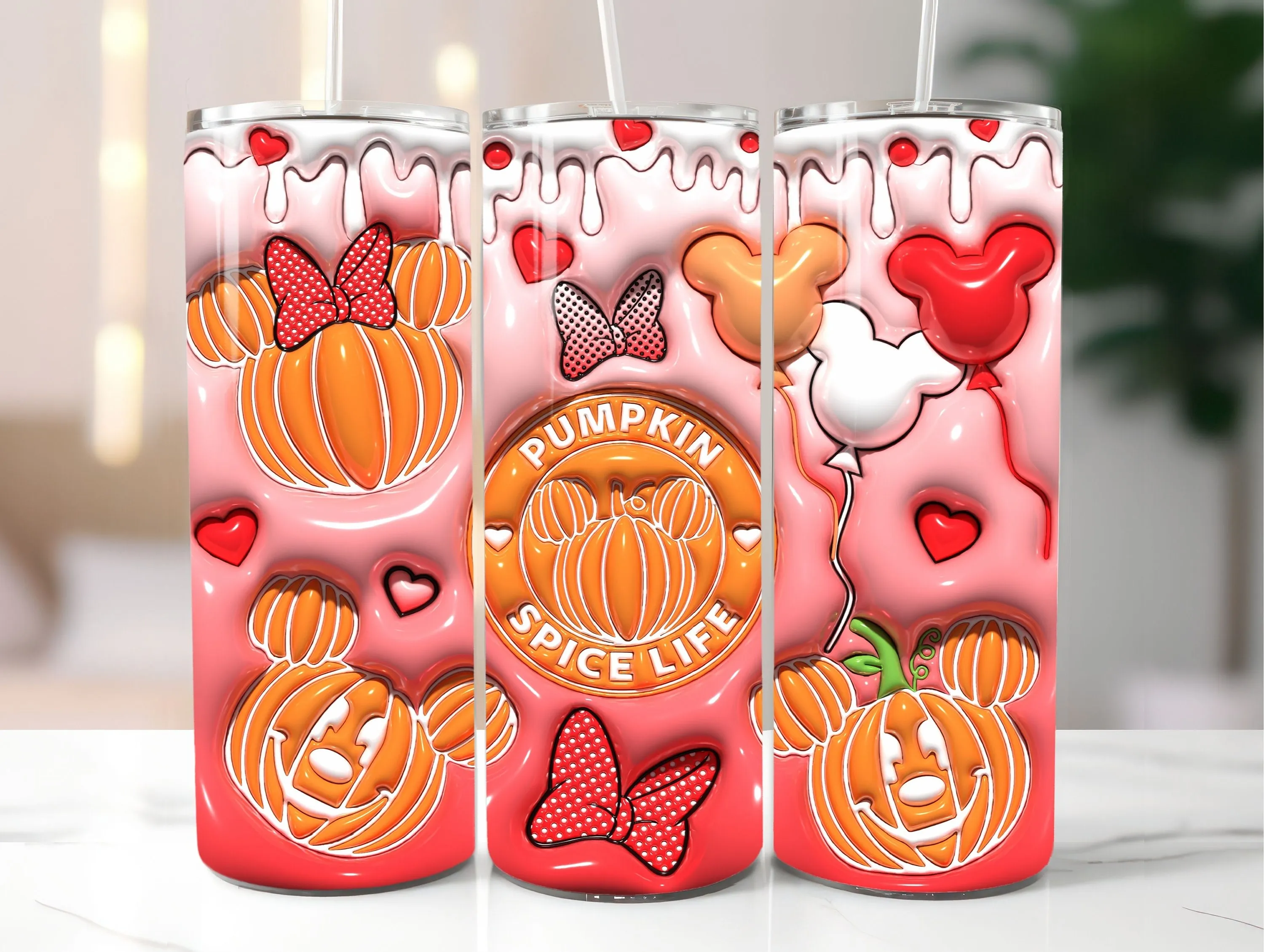 3D Pumpkin Cartoon Inflated Tumbler Wrap PNG - 3D Puff Spice Life 20oz Skinny Tumbler Sublimation Design - Instant Digital Download